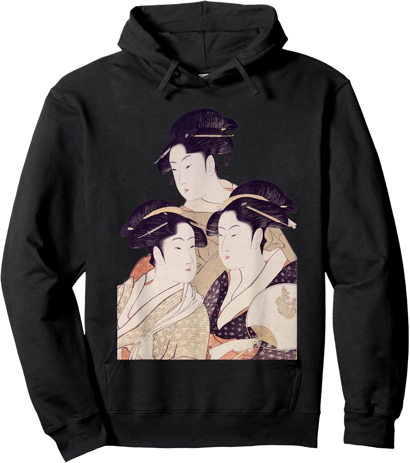 Edo Japan Geisha, Japanese Woodblock Hoodie - Hoodie | Black