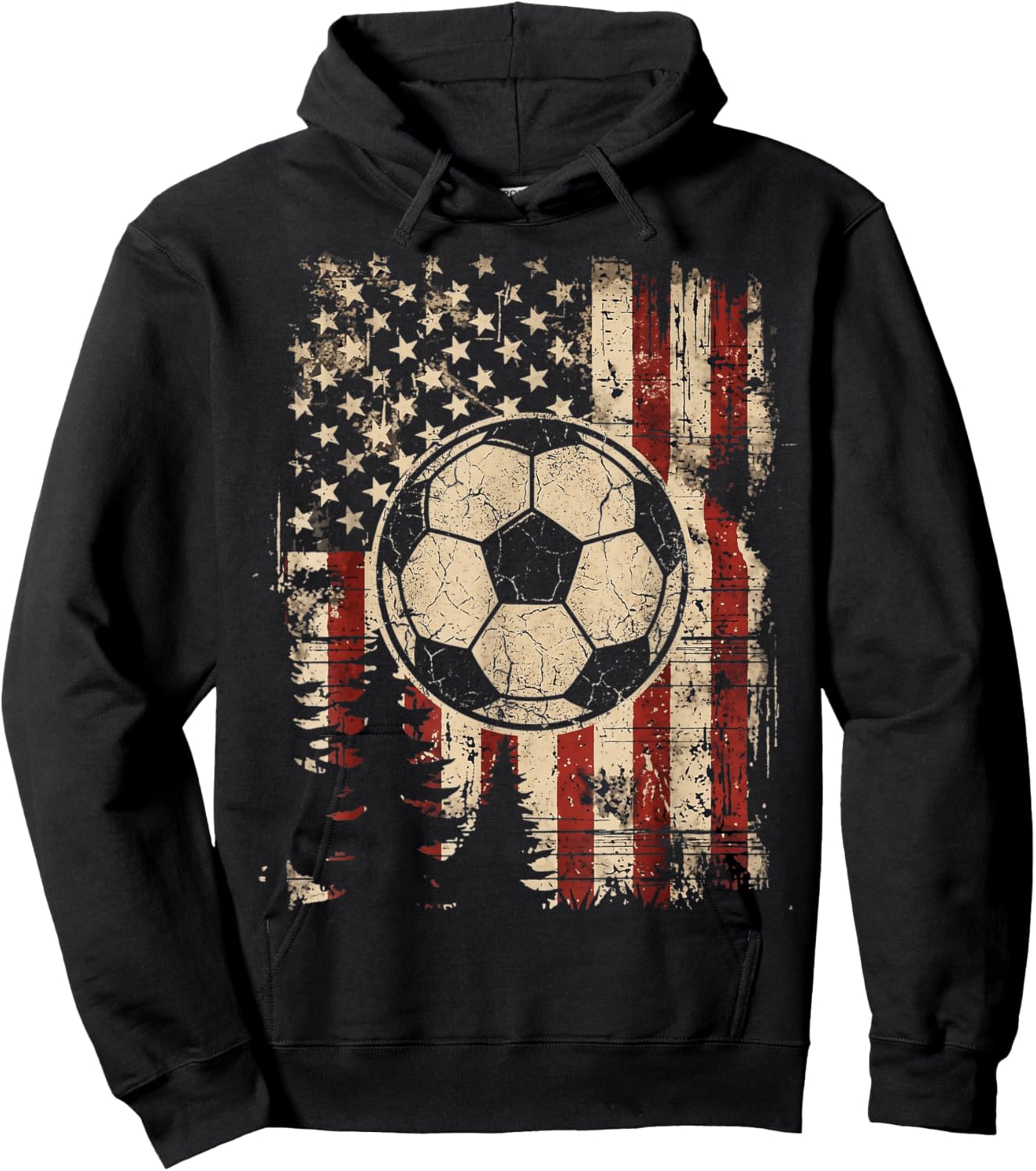 Vintage American Flag Soccer Ball Patriotic Football Hoodie - Hoodie | Black