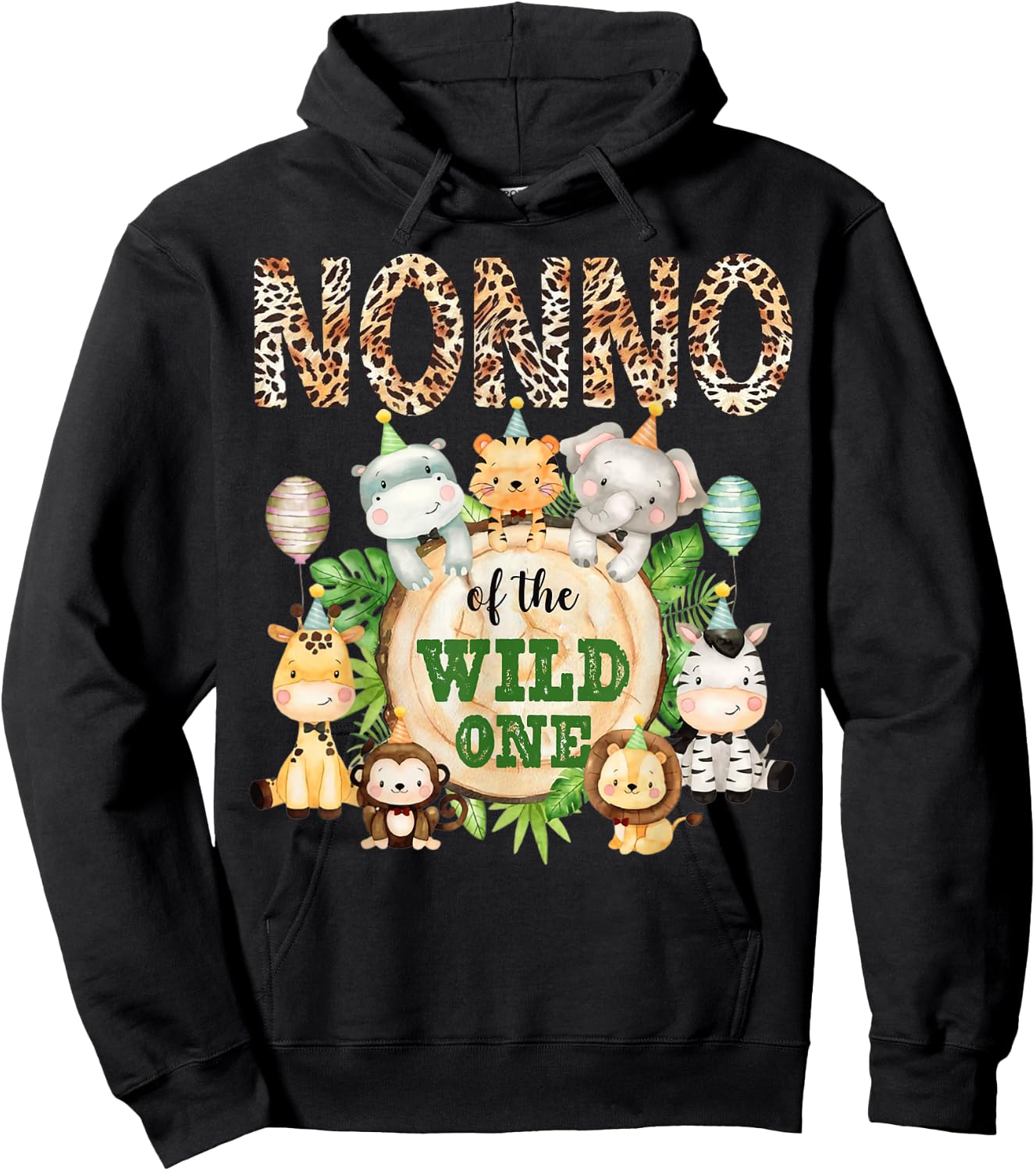 Nonno Of The Wild One 1st Birthday Safari Family Matching Hoodie - Hoodie | Black
