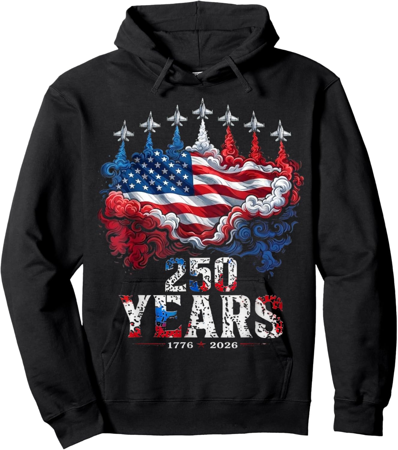 4th of July 250 Years Anniversary USA Flag 1776-2026 Hoodie - Hoodie | Black