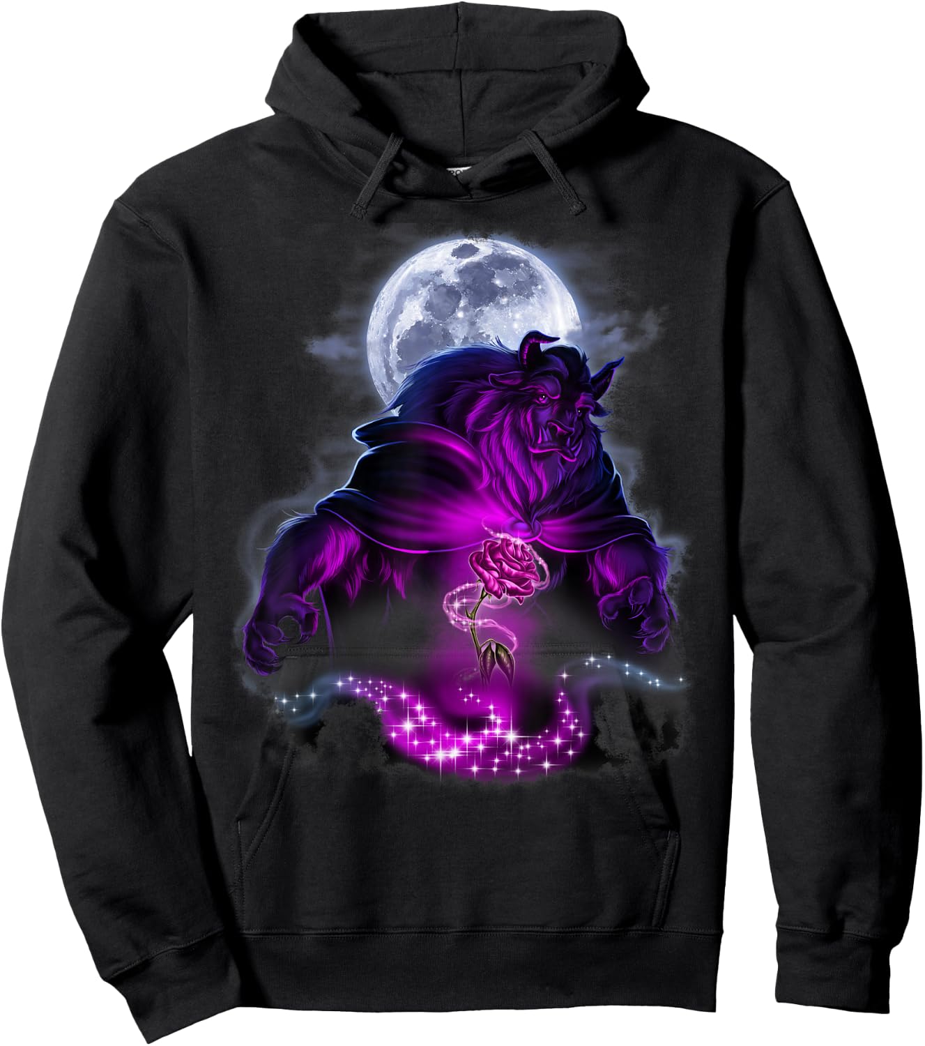 Disney Beauty & The Beast Moon Rose Airbrush Art Hoodie - Hoodie | Black
