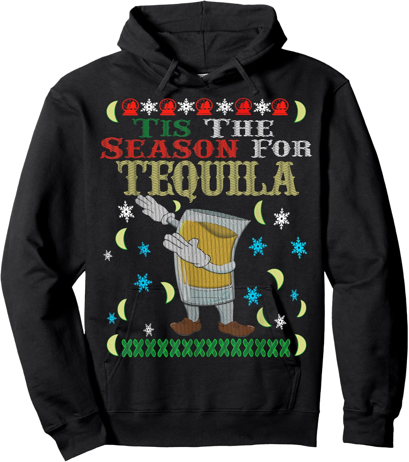 'Tis The Season For Tequila Dabbing Ugly Christmas Alcohol Hoodie - Hoodie | Black