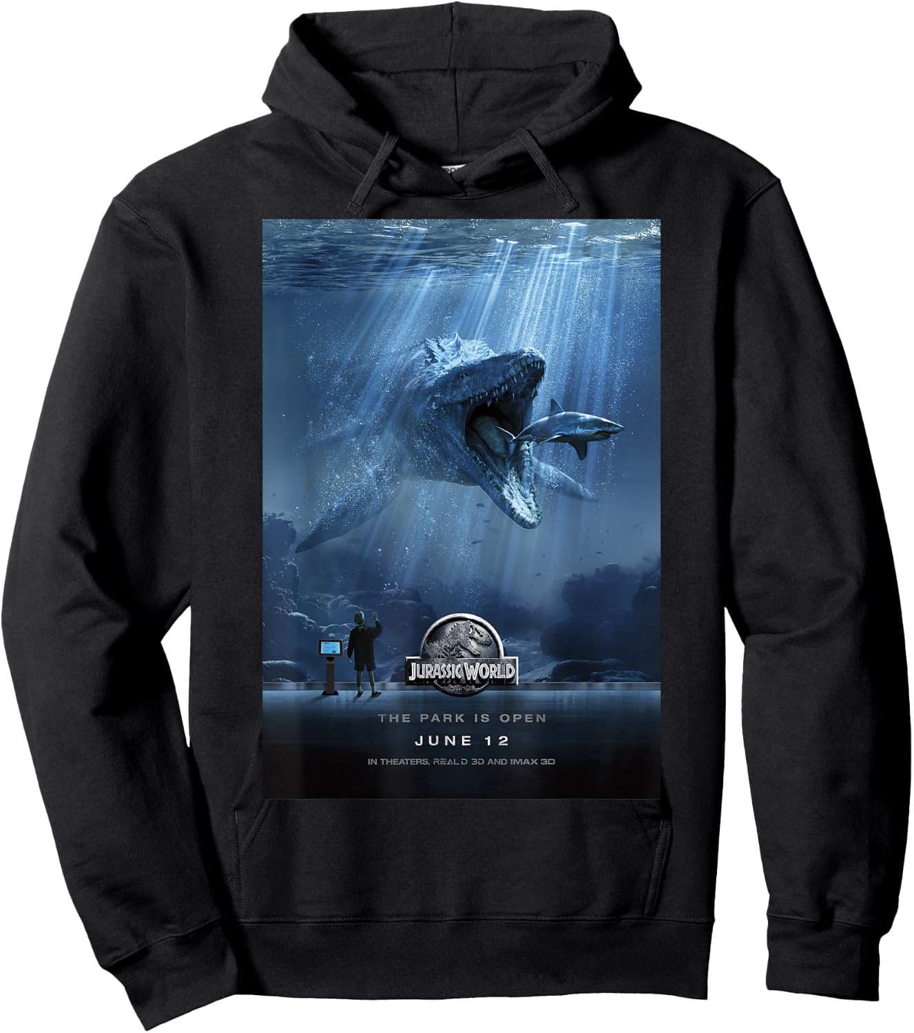 Jurassic World Mosasaurus Movie Poster Graphic Hoodie - Hoodie | Black