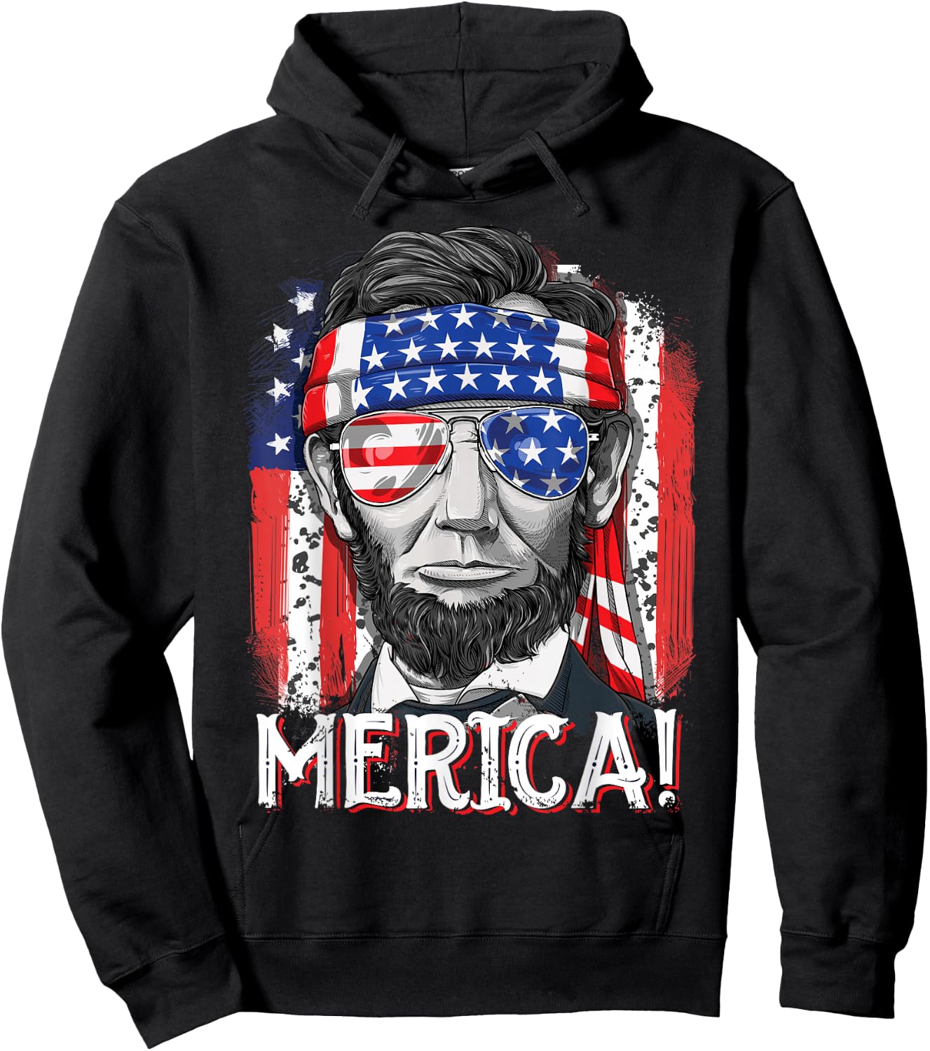 Lincoln 4th of July Merica Abe Boys Men Women American Flag Hoodie - Hoodie | Black