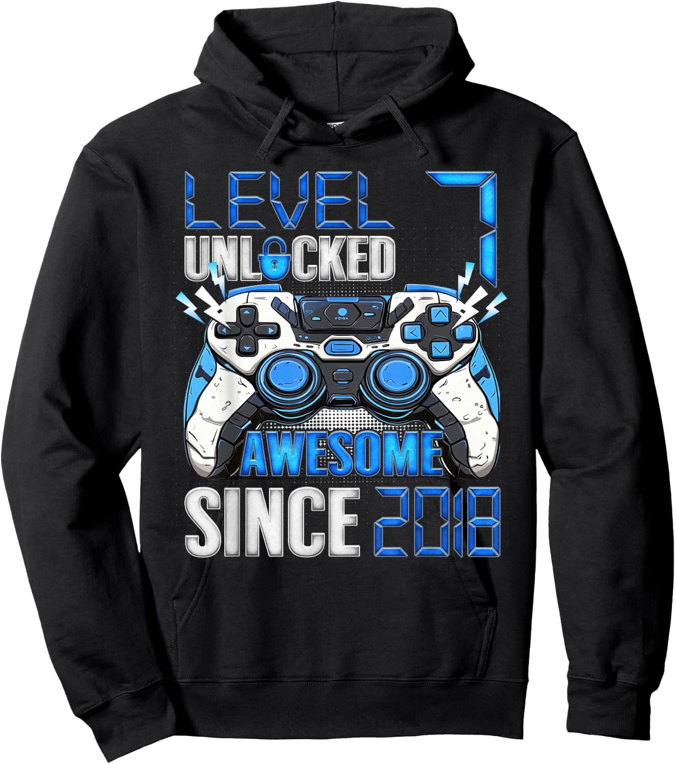 Level 7 Unlocked Awesome Since 2018 7th Birthday Boy Hoodie - Hoodie | Black
