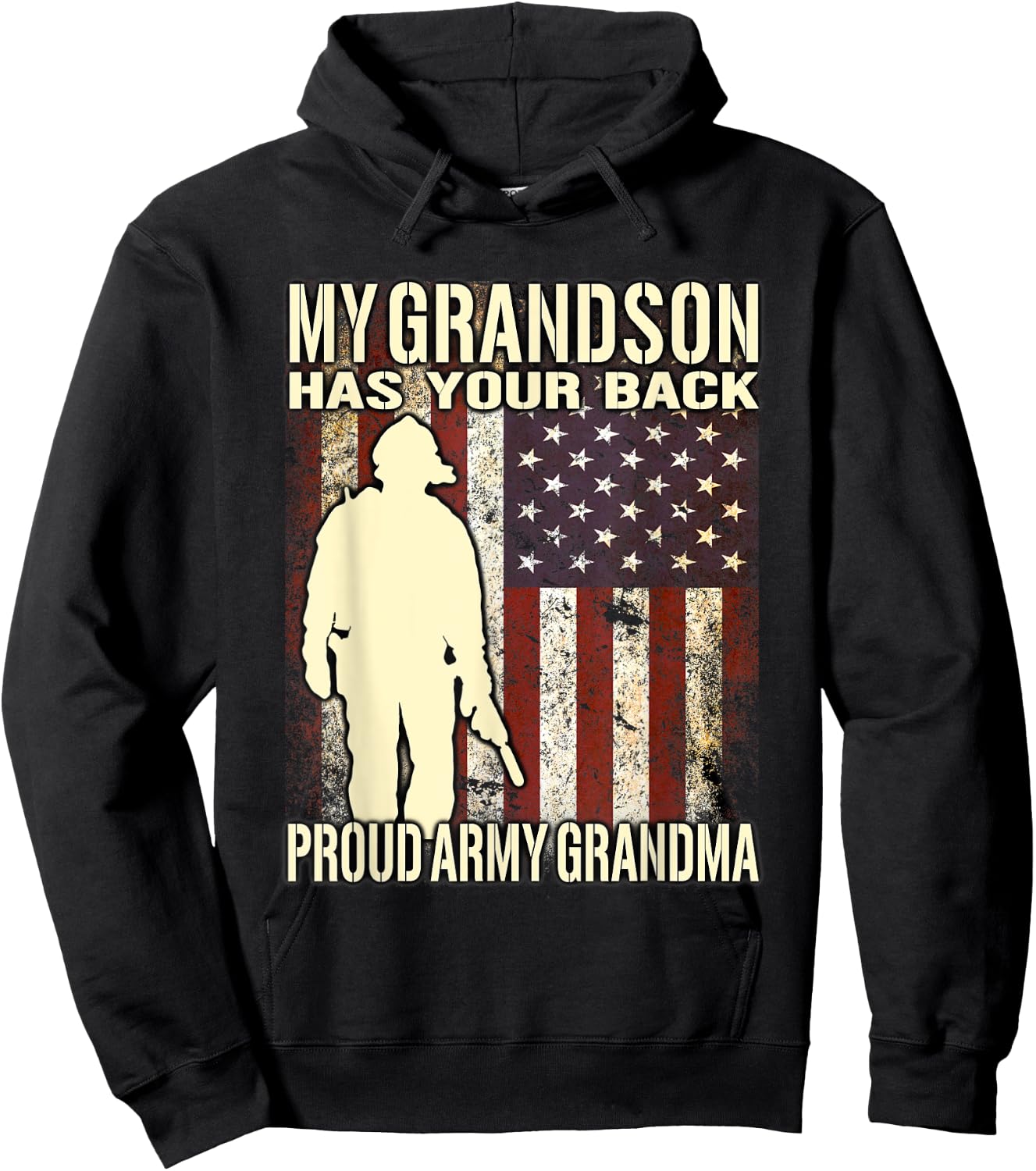 My Grandson Has Your Back - Proud Army Grandma T Shirt Gift Hoodie - Hoodie | Black