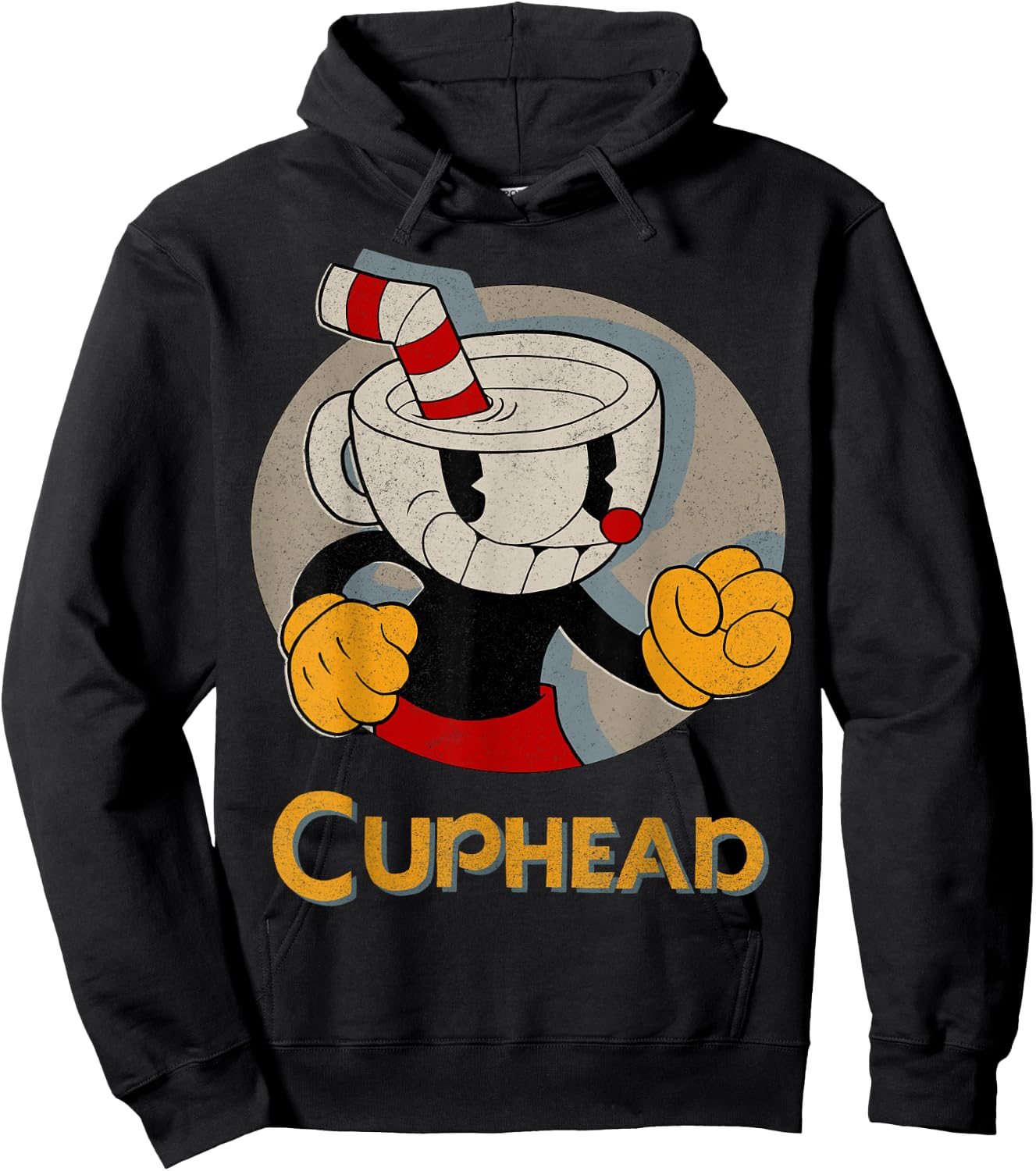Cuphead Circle Shadow Profile Vintage Hoodie - Hoodie | Black