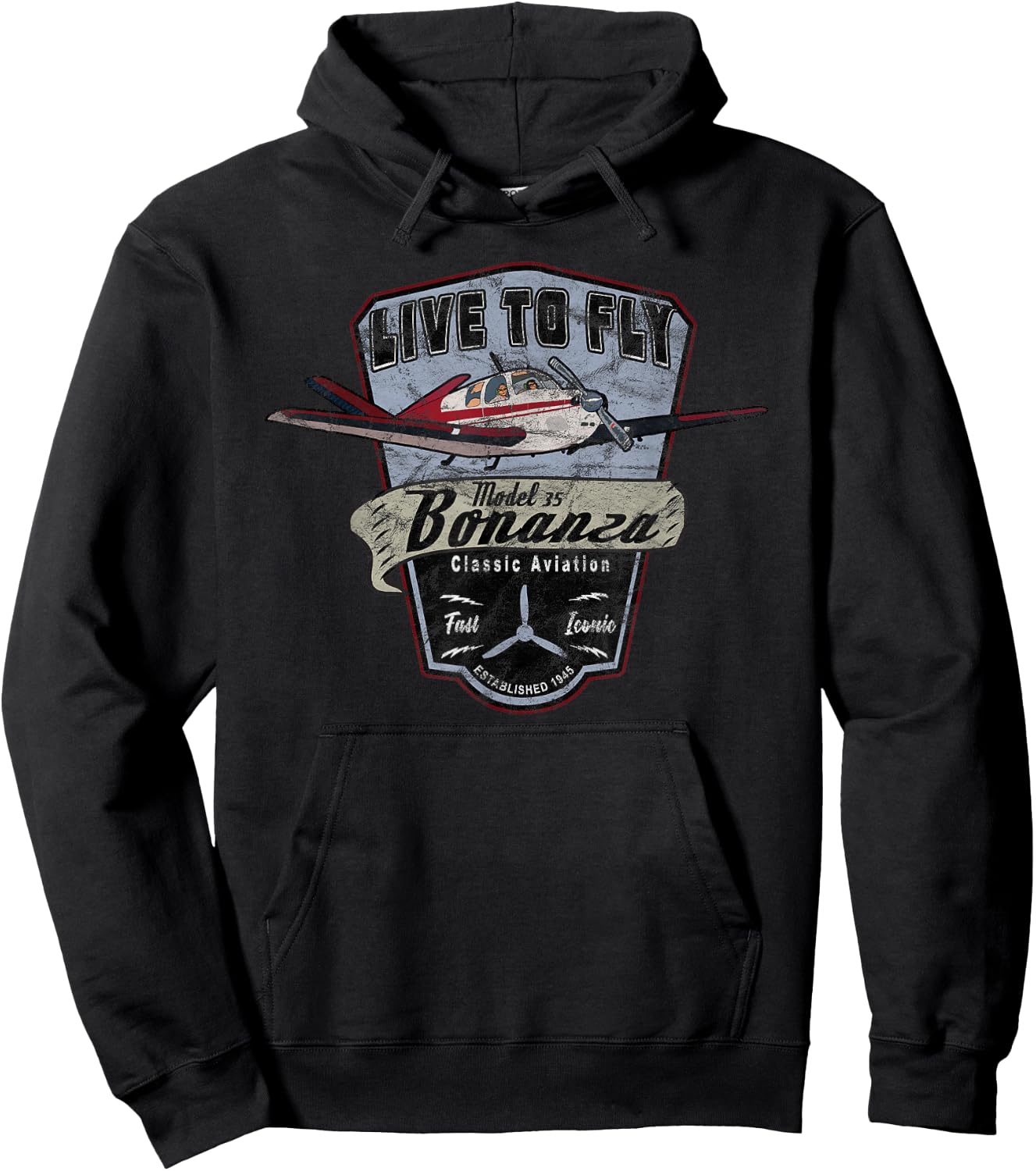 Model 35 Bonanza Airplane "Live to Fly" Vintage Hoodie - Hoodie | Black