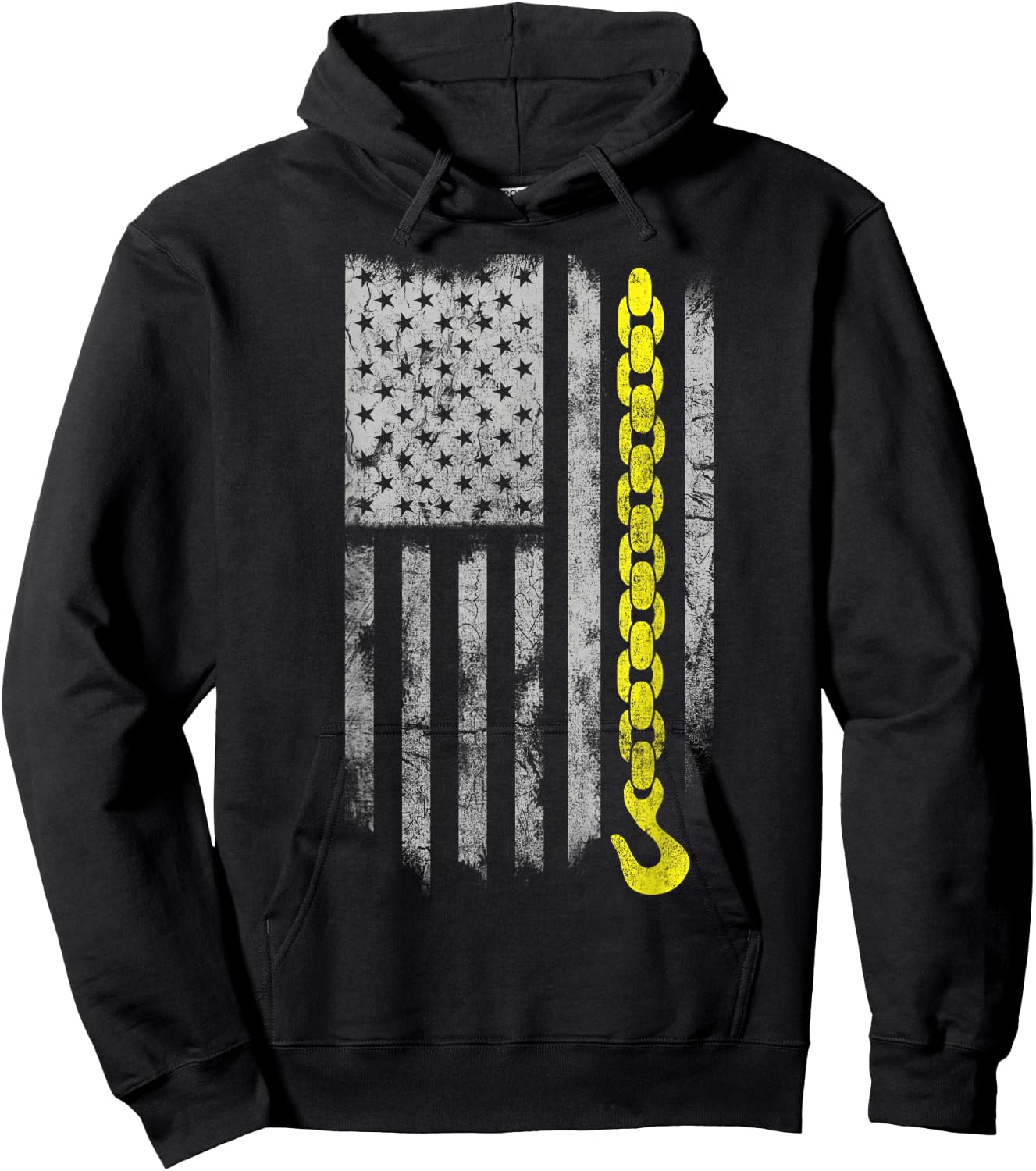 Yellow Tow Hook Chain Flag America Tow Truck Driver Hoodie - Hoodie | Black