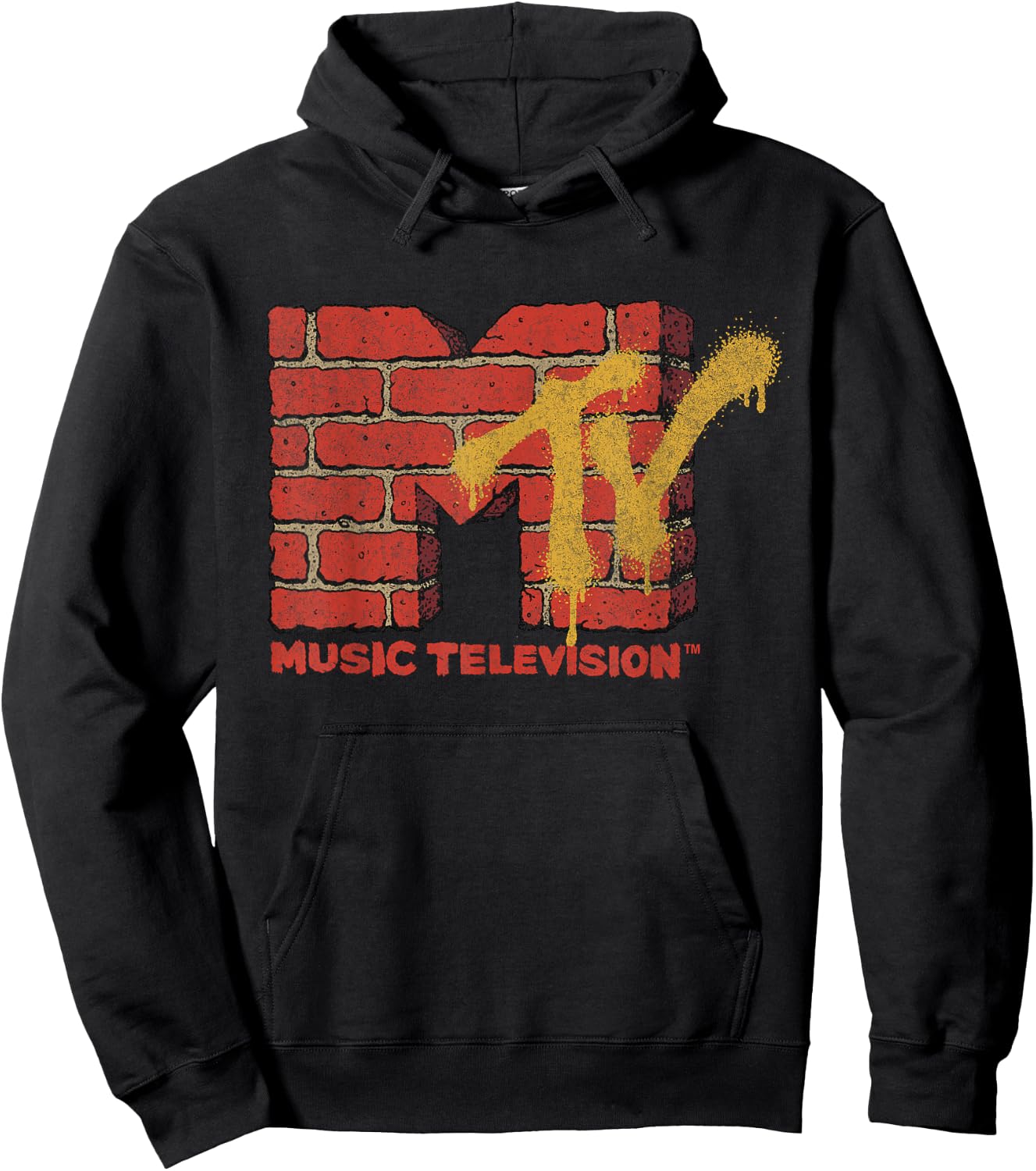 MTV Logo With Brick Wall And Spray Paint Treatment Hoodie - Hoodie | Black