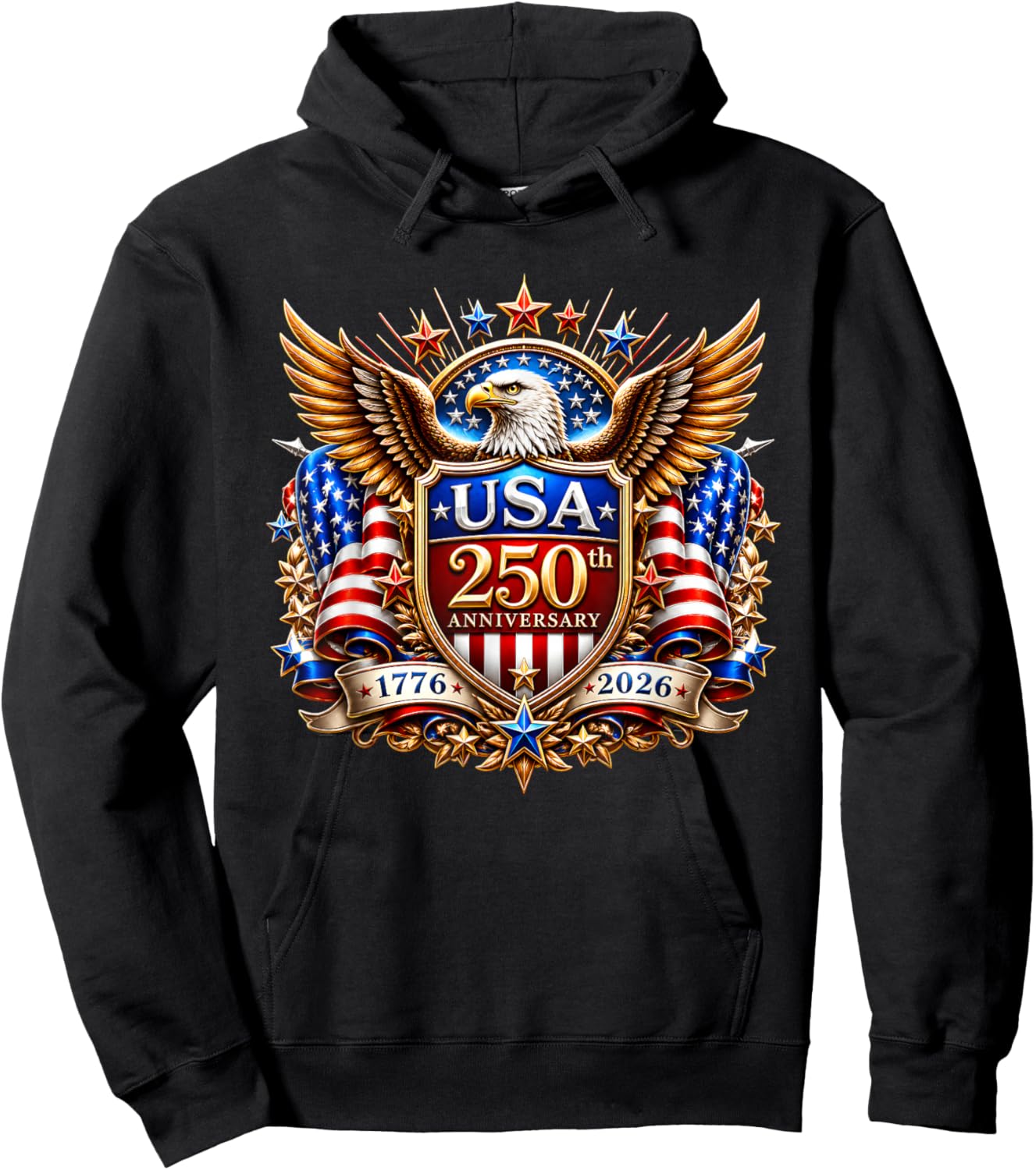 250 Years American 250th 4th of July Anniversary 1776-2026 Hoodie - Hoodie | Black