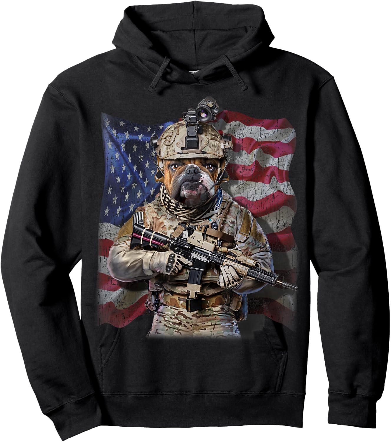 USA America Patriot Bull Dog as Army Commando Hoodie - Hoodie | Black