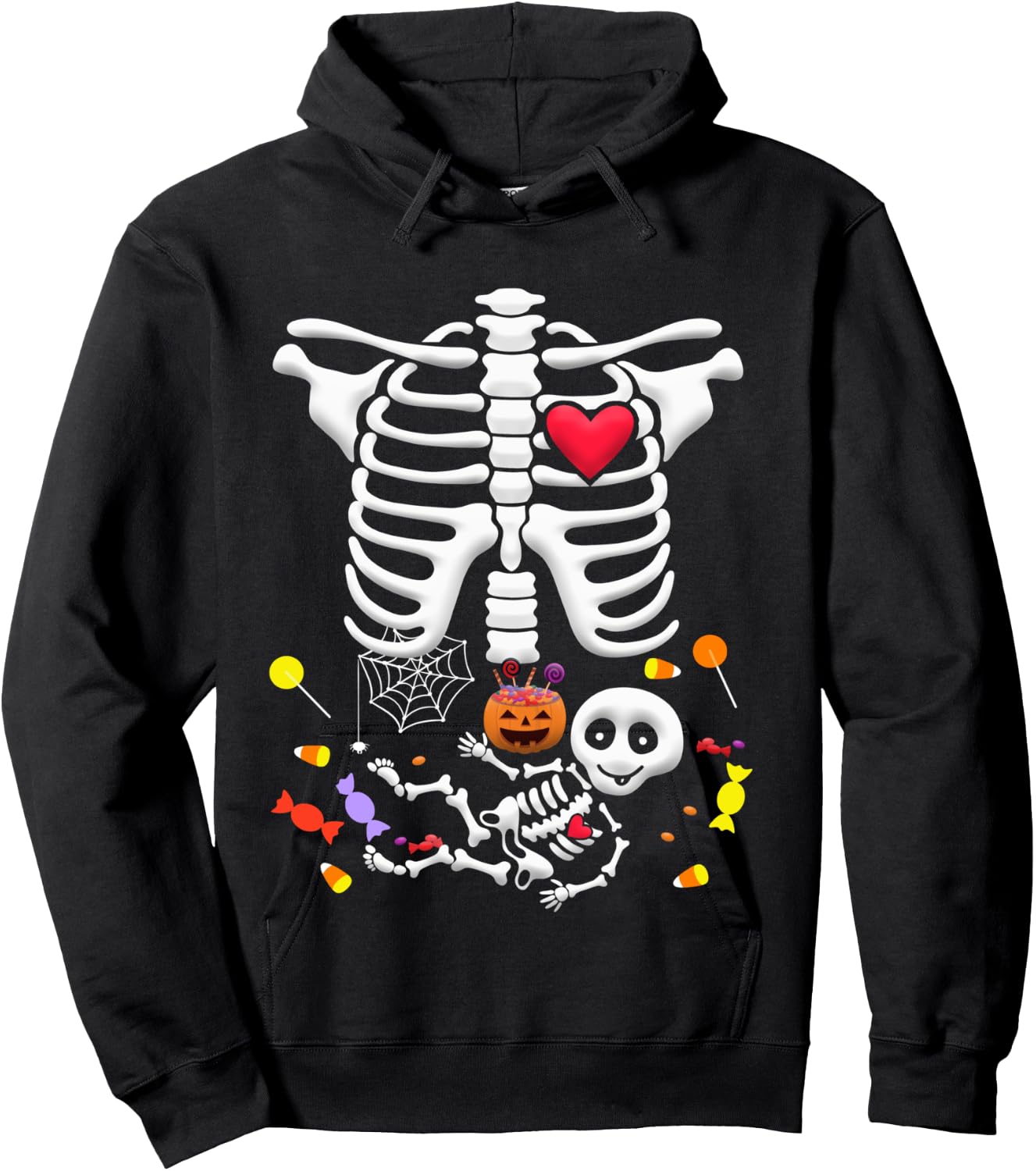 Candy Pumpkin Baby Skeleton Pregnancy Halloween Shirt Hoodie - Hoodie | Black