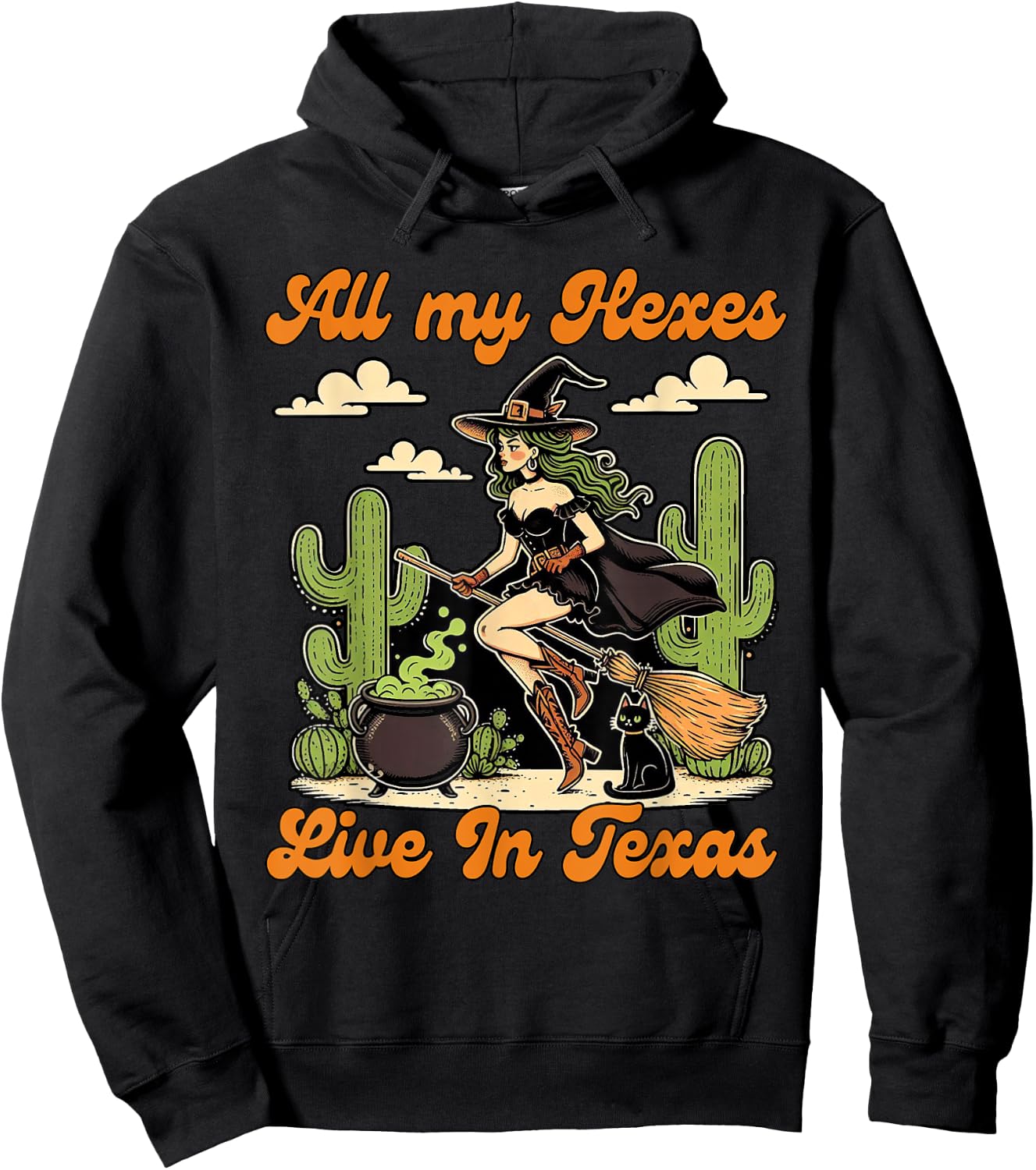 Western Halloween Cowgirl Witch All My Hexes Live In Texas Hoodie - Hoodie | Black