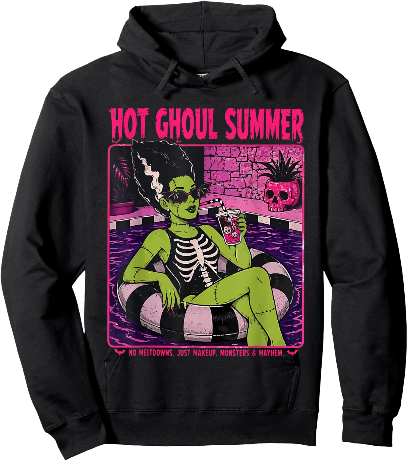 Vintage Hot Ghoul Summer Halloween Beach Summerween Cocktail Hoodie - Hoodie | Black
