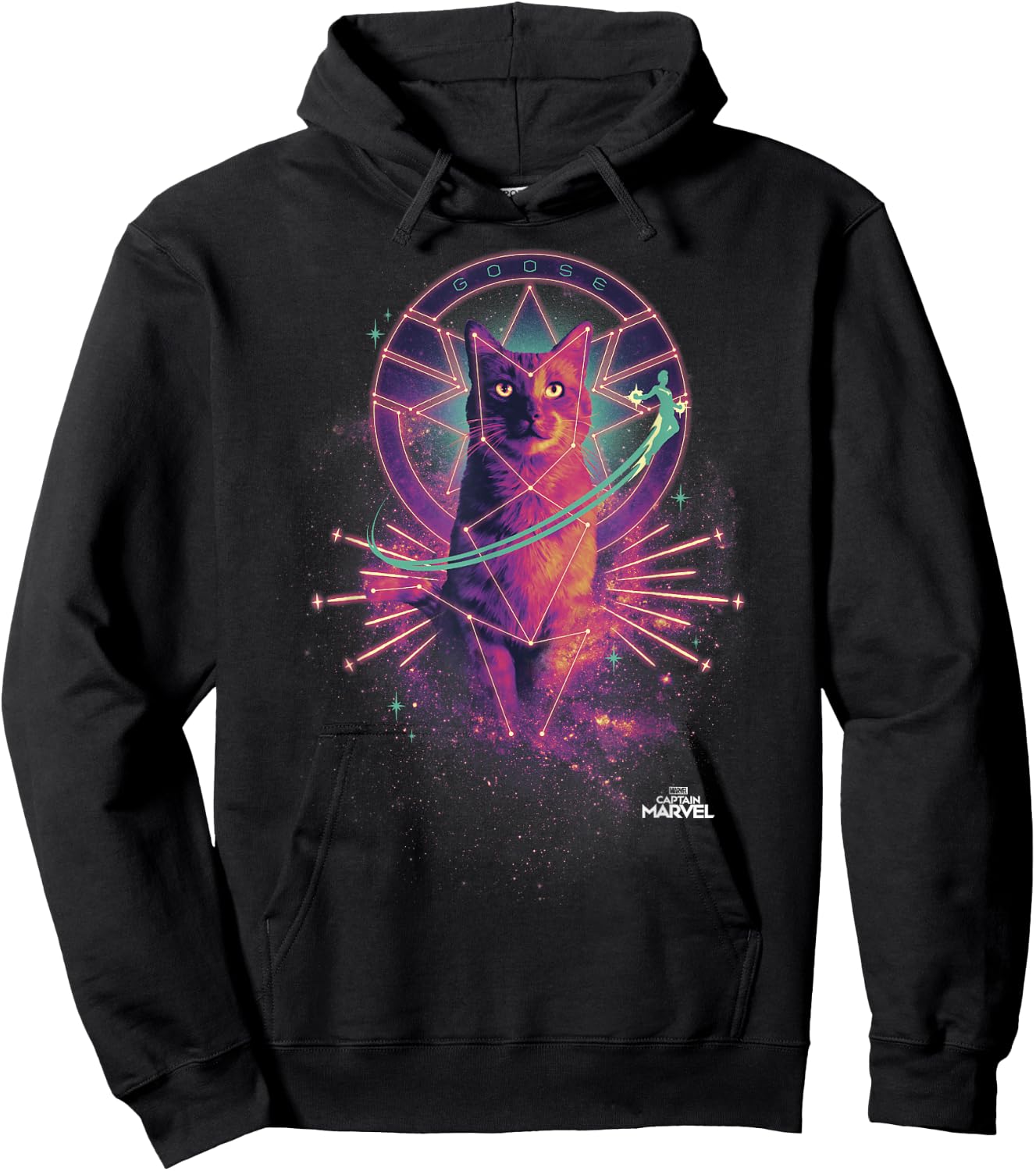 Captain Marvel Movie Goose Galaxy Portrait Graphic Hoodie - Hoodie | Black