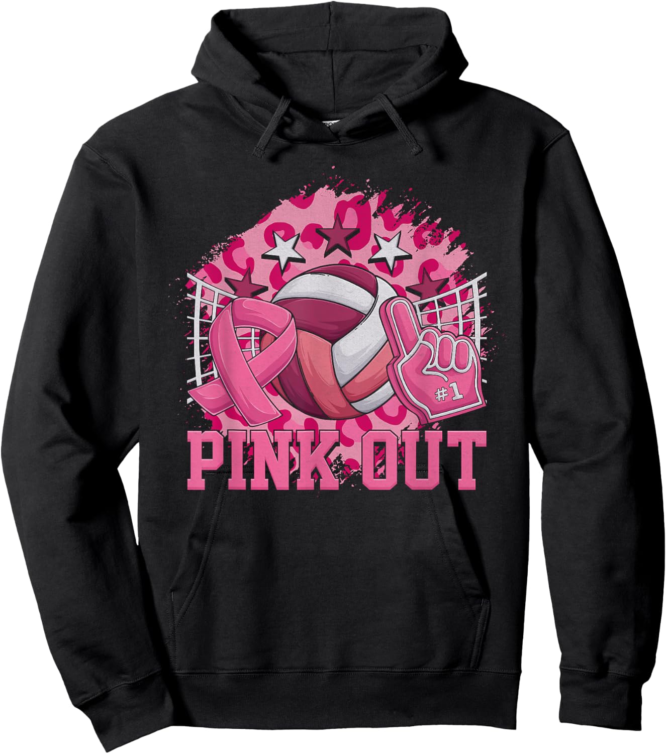 Pink Out Volleyball Pink Ribbon Breast Cancer Awareness Hoodie - Hoodie | Black