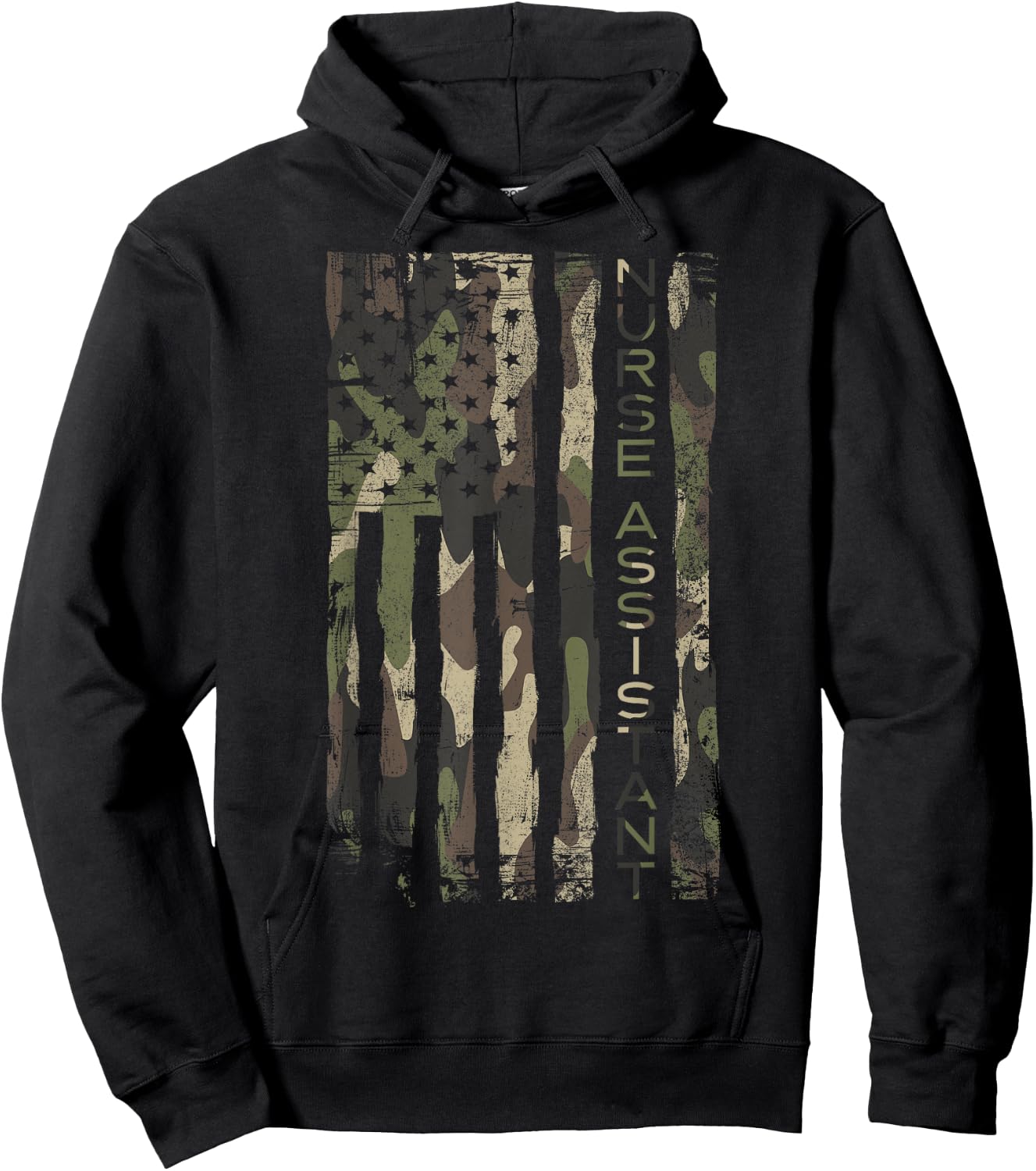 Camouflage CNA NURSING ASSISTANT Patriotic USA Flag Hoodie - Hoodie | Black
