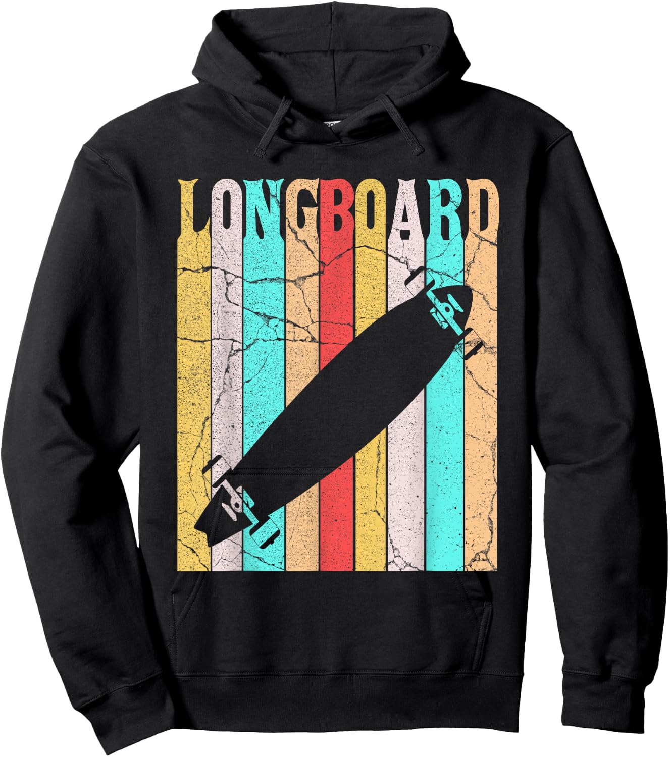 Distressed Retro Longboard Longboarding Lovers Gift Hoodie - Hoodie | Black