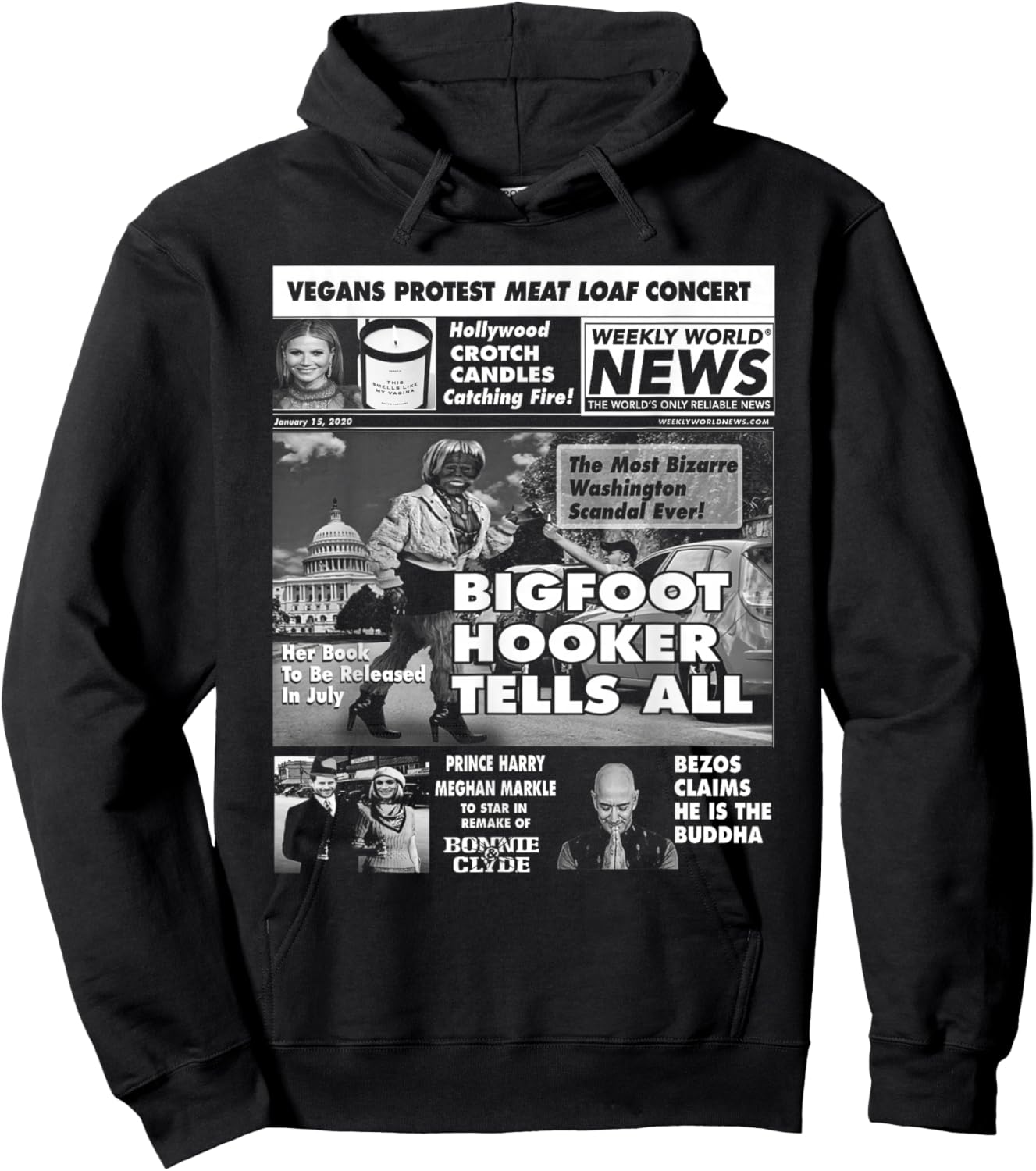Weekly World News - Bigfoot Hooker Cover Hoodie - Hoodie | Black
