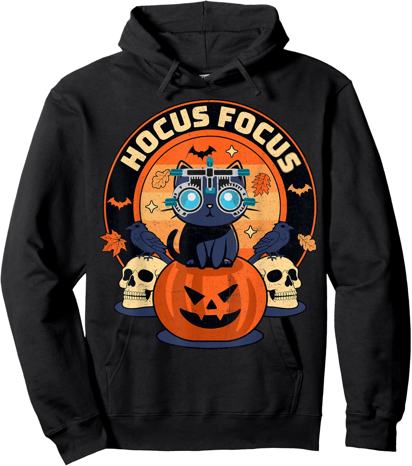 Hocus Focus Optometry Halloween Optometrist Eye Doctor Cat Hoodie - Hoodie | Black