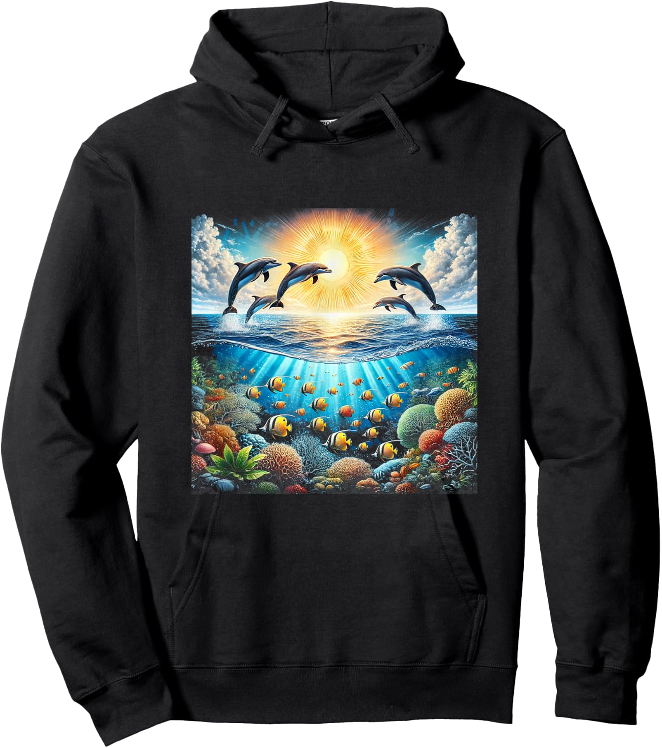 90s Dolphin, Aloha Hawaiian Dolphins, Colorful Beach Hoodie - Hoodie | Black