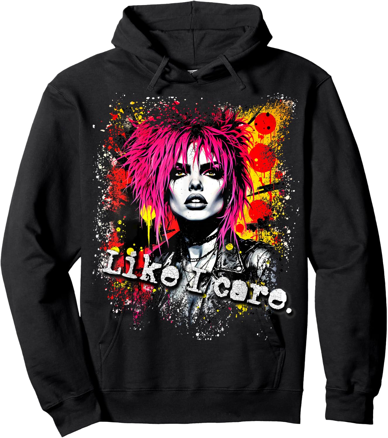 Punk Girl 90s Grunge Distressed Graffiti Graphic Vintage Hoodie - Hoodie | Black