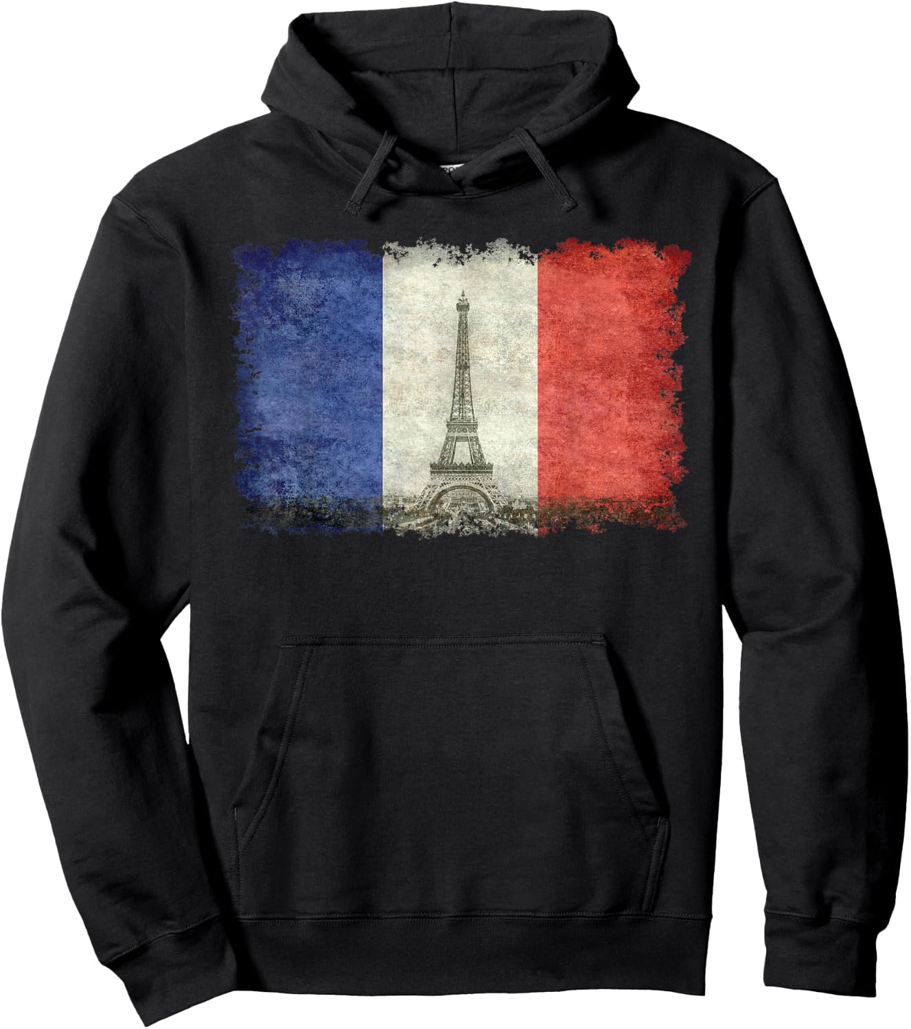 French Flag Vintage Postcard Style with Eiffel Tower Hoodie - Hoodie | Black