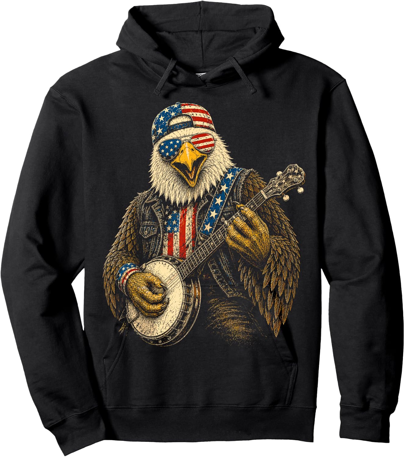 4th of July Patriotic Eagle Banjo 1776 2026 Hoodie - Hoodie | Black