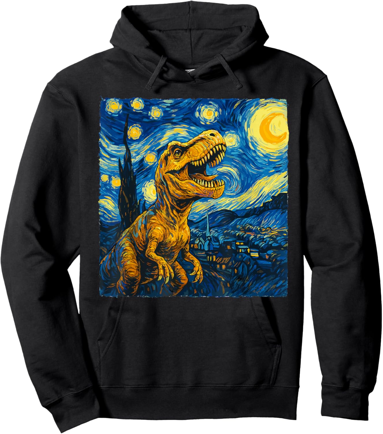 Trex Dinosaur Dino Van Gogh Style - Starry Night Kids Hoodie - Hoodie | Black