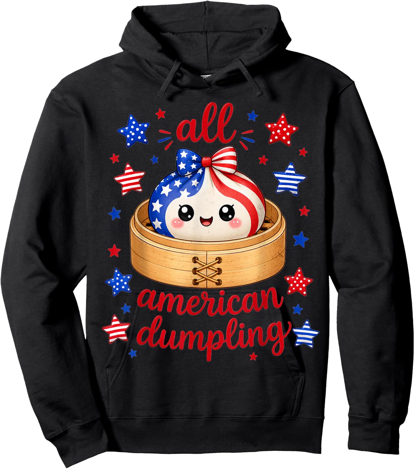 Kids Cute Striped All American Dumpling 4th of July Girls Hoodie - Hoodie | Black