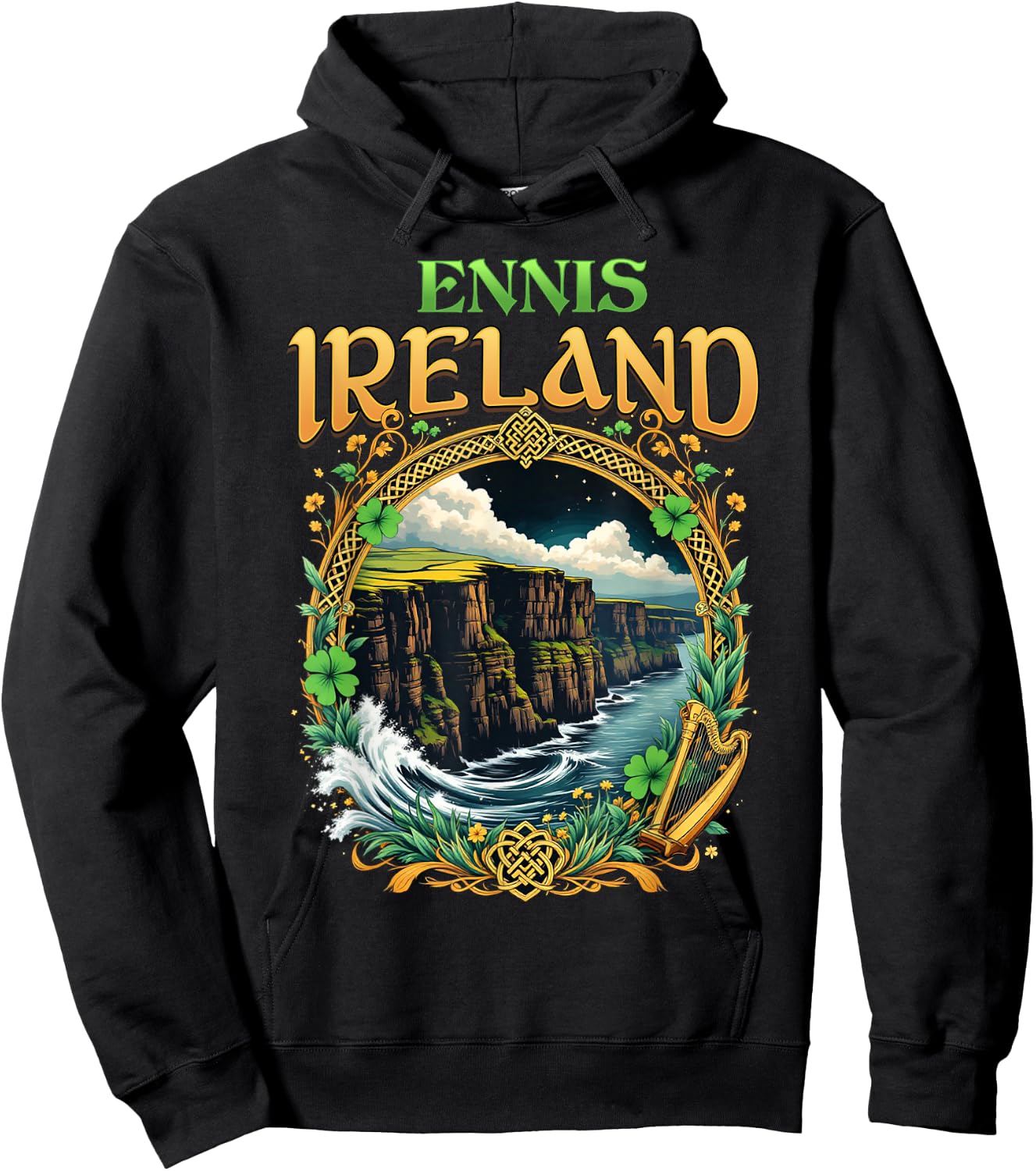 Ennis Ireland Souvenir Sea Cliffs Ennis Vacation Travel Hoodie - Hoodie | Black