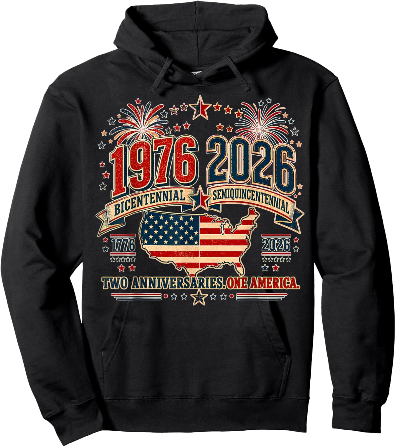 1976 Bicentennial Vs 2026 Semiquincentennial 4th of July Hoodie - Hoodie | Black