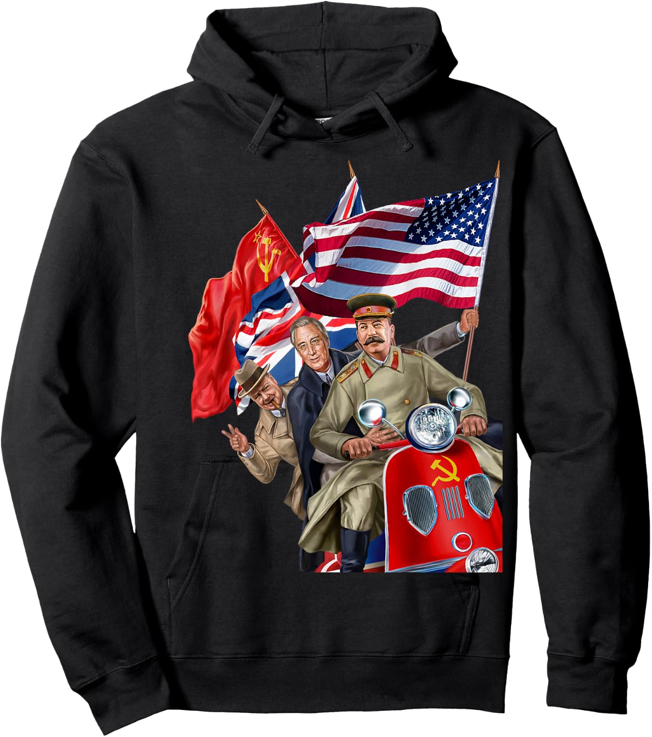 Stalin, Roosevelt, Churchill on Soviet Union Scooter Hoodie - Hoodie | Black