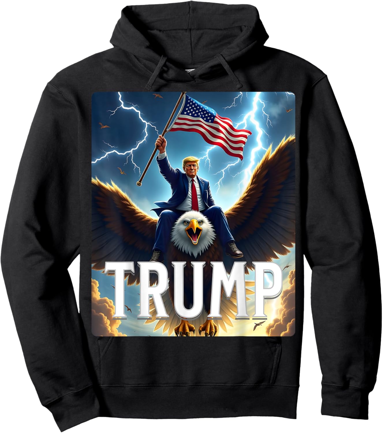 Zenzo's Atomic Political Designs President Trump Eagle Patriotic - Black, Small, -Adults, Conservative Trump Supporters, Short Sleeve Hoodie - Hoodie | Black