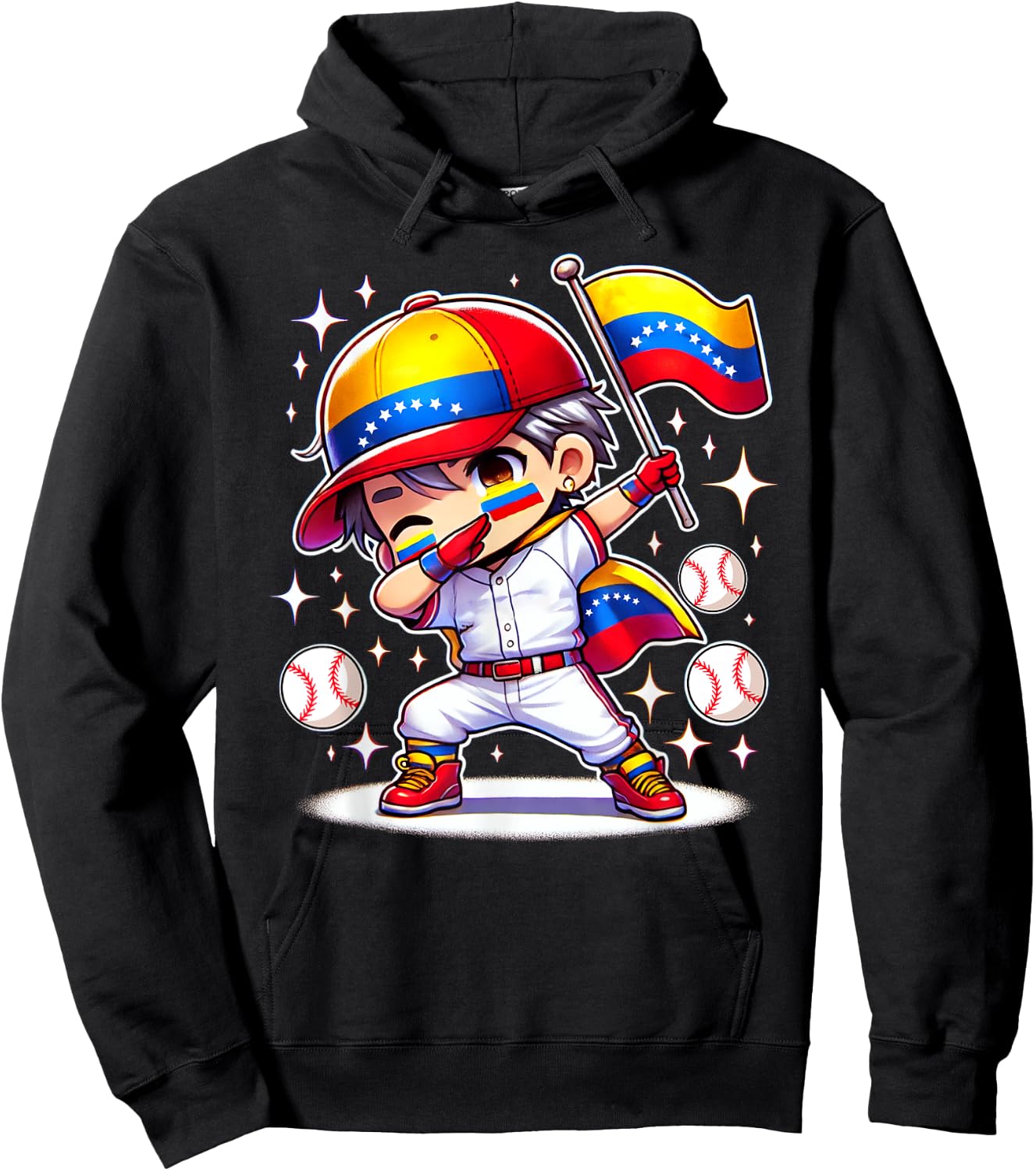 Venezuelan Baseball Kid Flag Celebration Dabbing Boy Dab Hoodie - Hoodie | Black