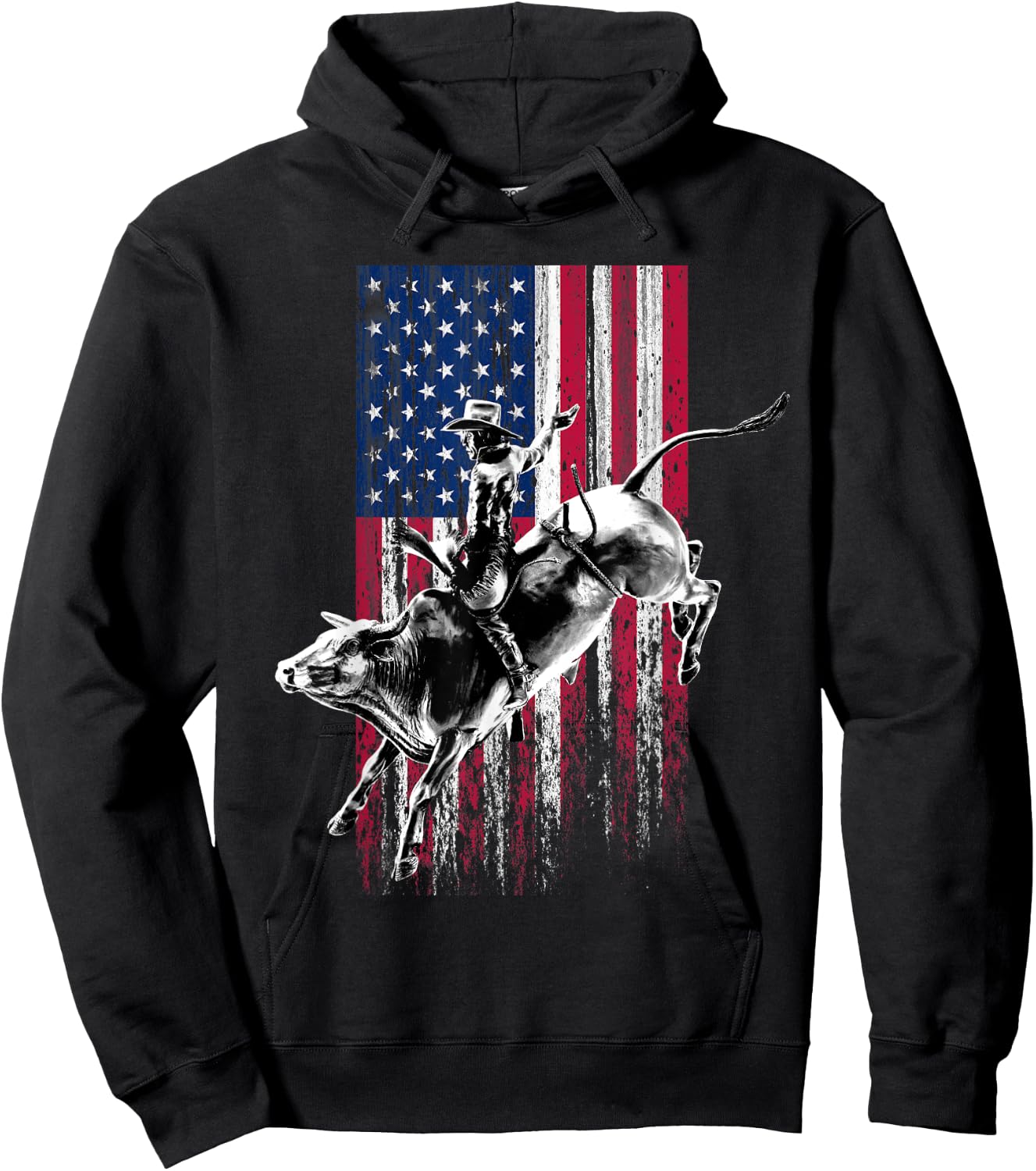 Rodeo Bull Rider Patriotic American Flag for Cowboys Hoodie - Hoodie | Black