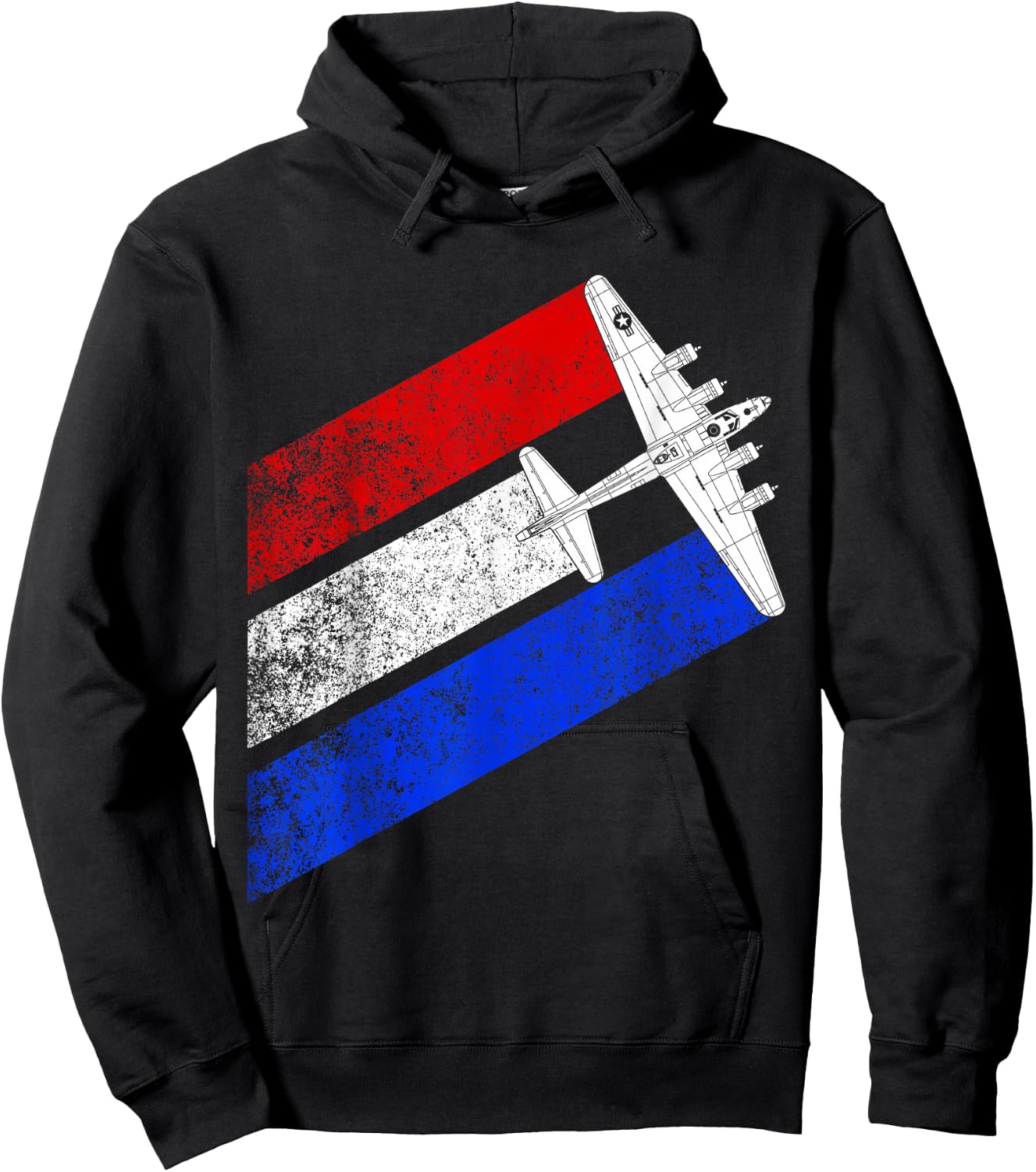 Vintage WW2 B-17 Flying Fortress Schematic American Flag Hoodie - Hoodie | Black