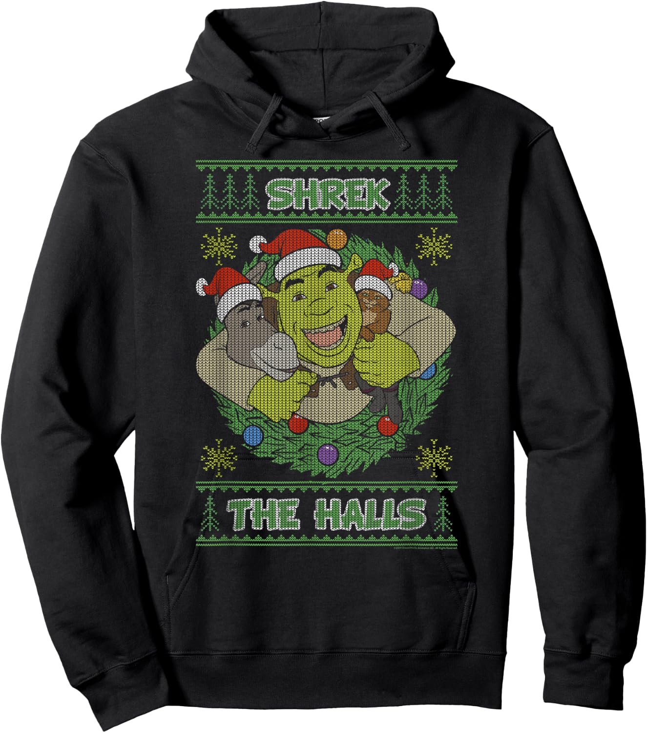 Shrek The Halls Holiday Text Pattern Hoodie - Hoodie | Black