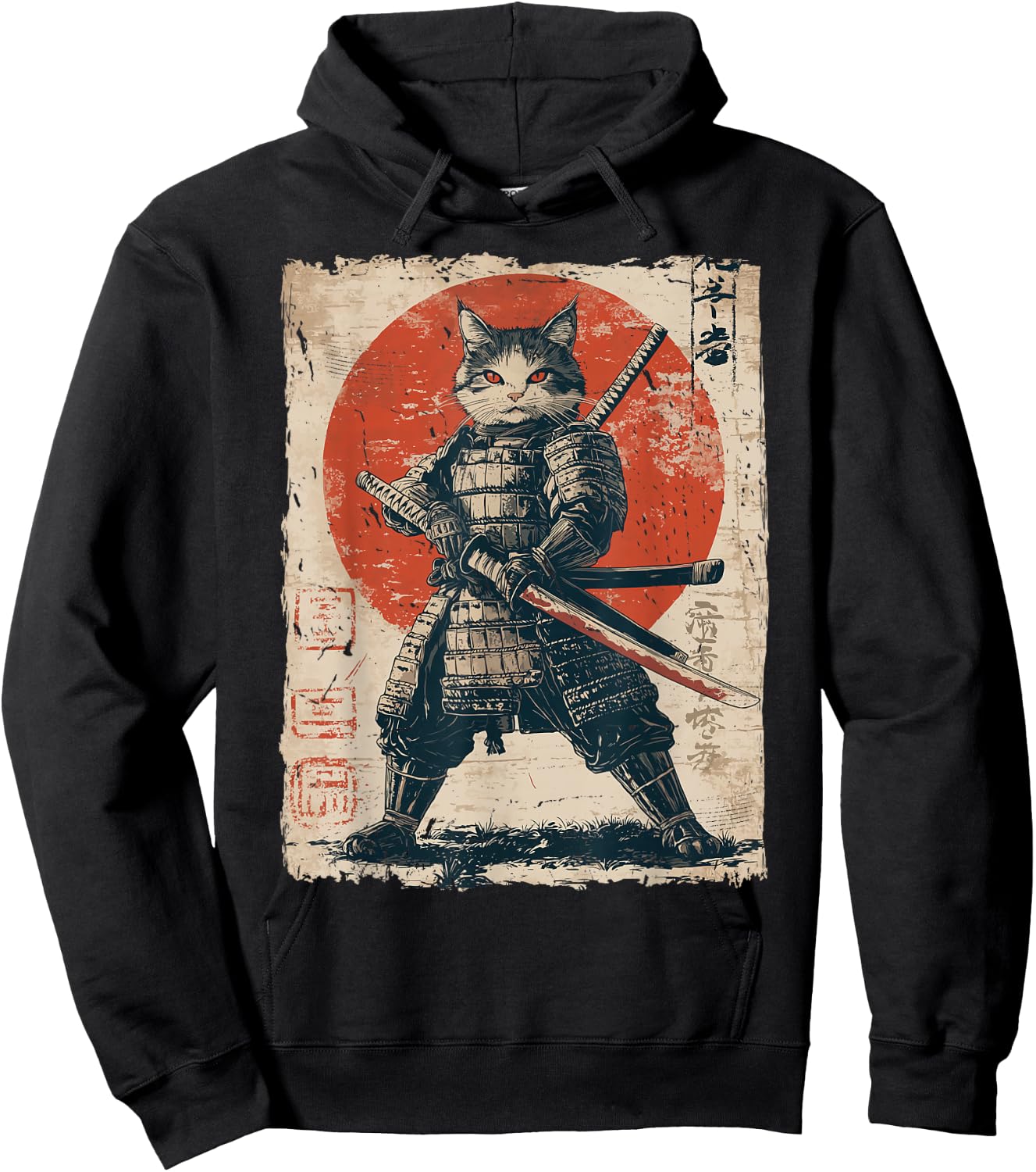 Samurai Cat Warrior Japanese Ukiyo-e Artwork Cat Samurai Hoodie - Hoodie | Black