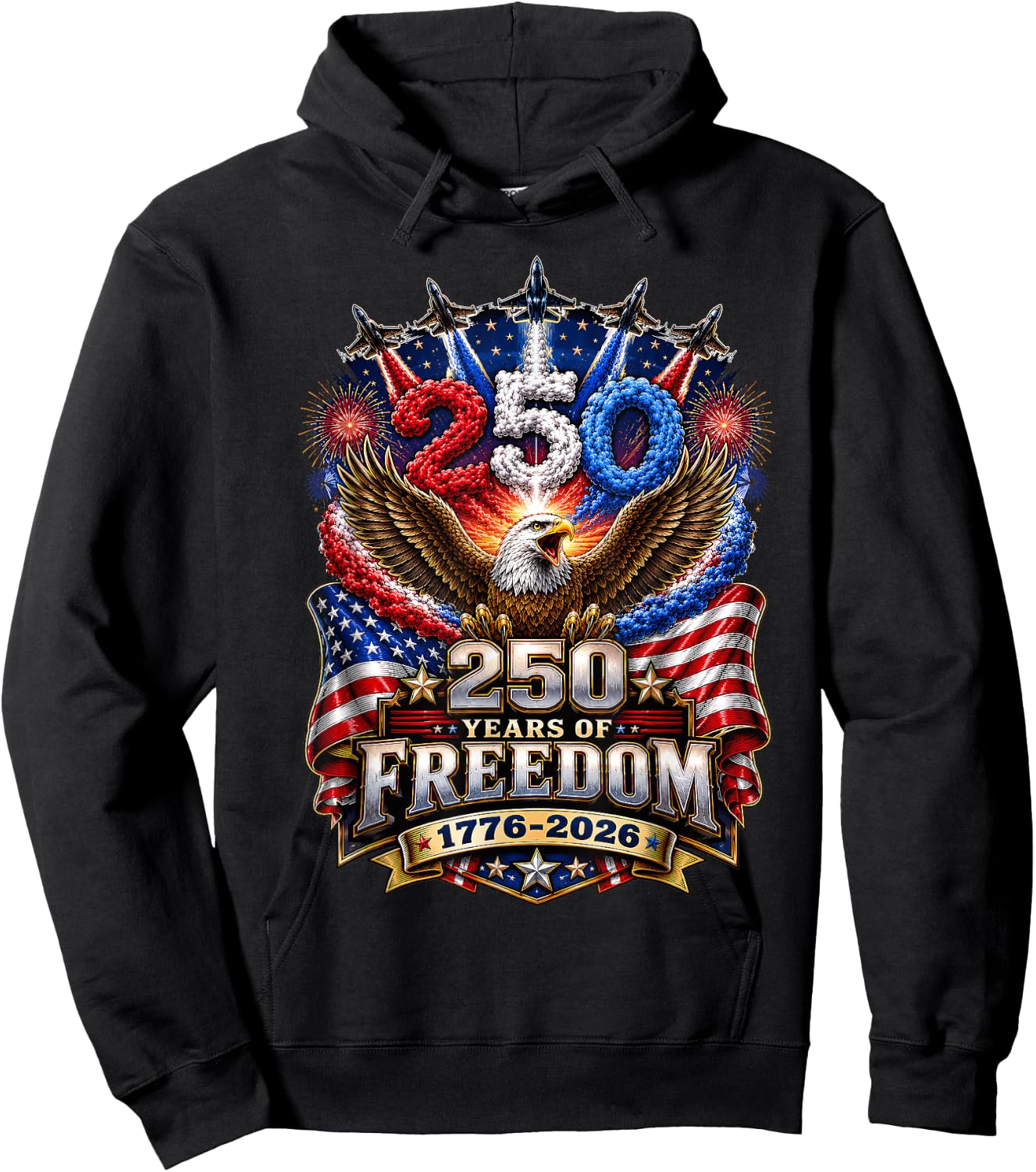 1776-2026 Patriotic Eagle America 250 Years 4th of July Hoodie - Hoodie | Black