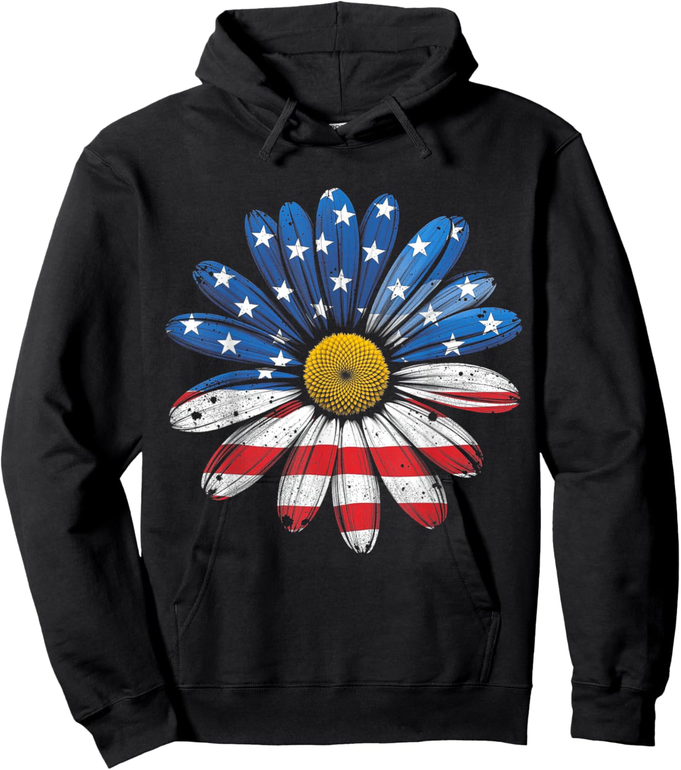 American Flag Flower 4th of July USA Patriotic Women Girls Hoodie - Hoodie | Black