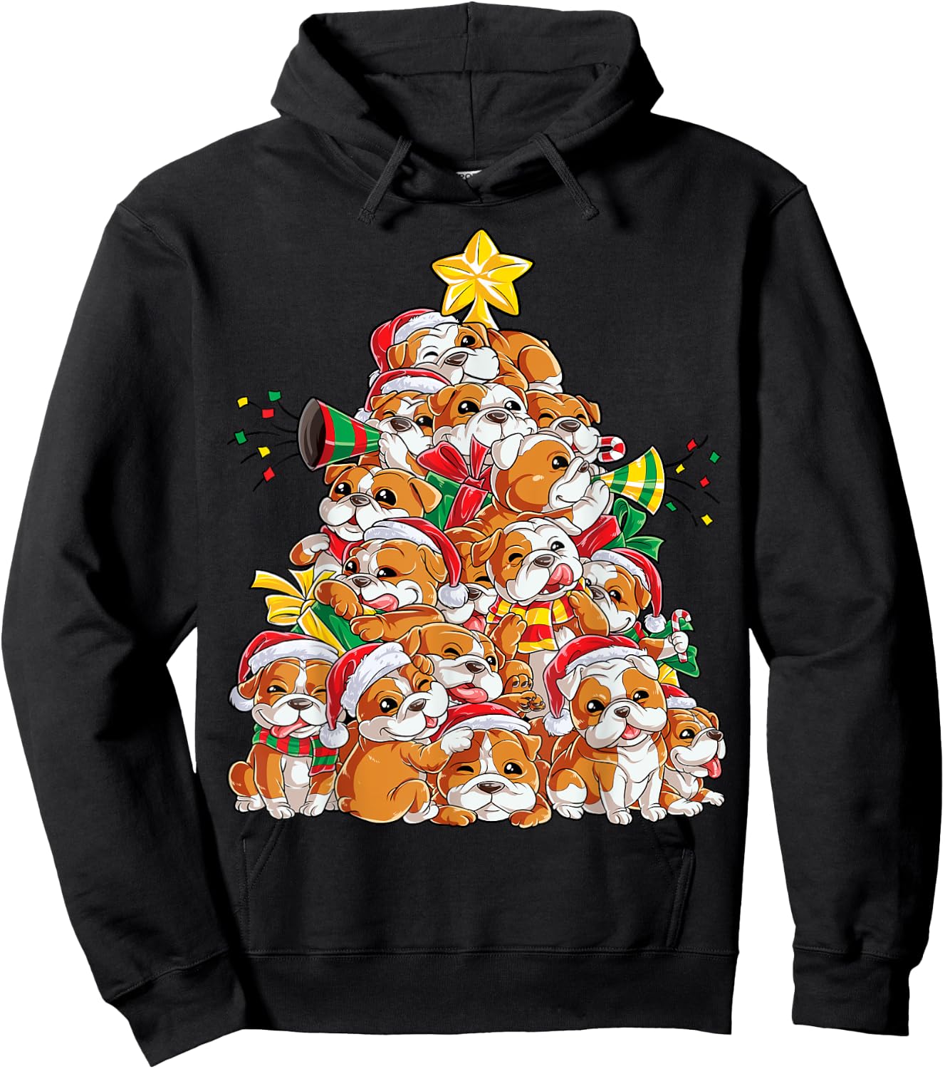 English Bulldog Christmas Tree Dog Santa Xmas Boys Dogmas Hoodie - Hoodie | Black