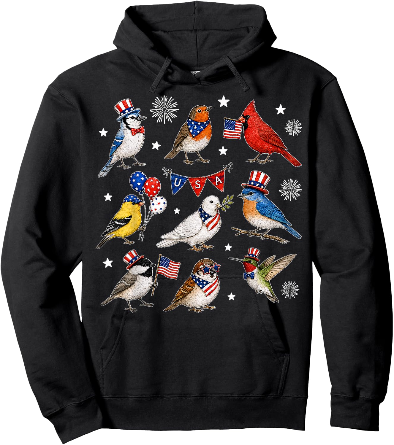 USA 250th Anniversary Bird Patriotic American Bird 4th July Hoodie - Hoodie | Black