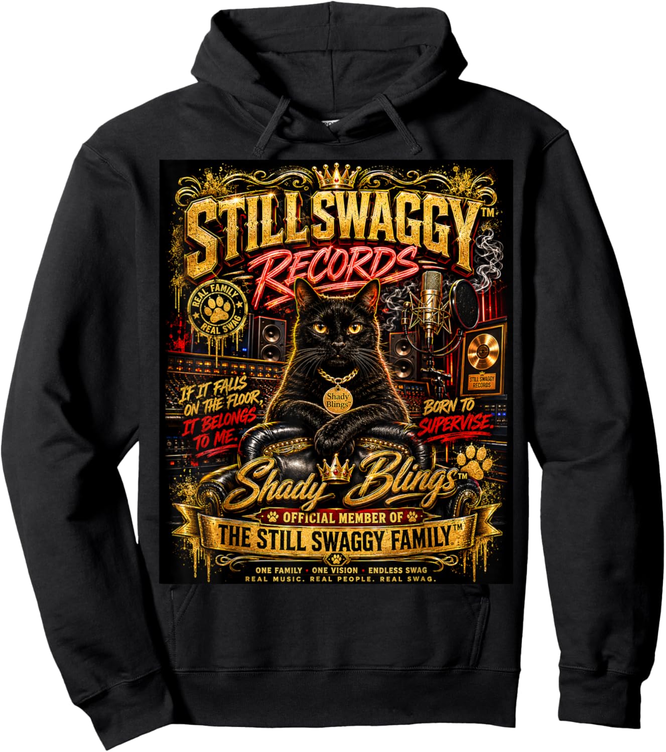 Shady Blings Still Swaggy Records Cat Family Graphic Hoodie - Hoodie | Black