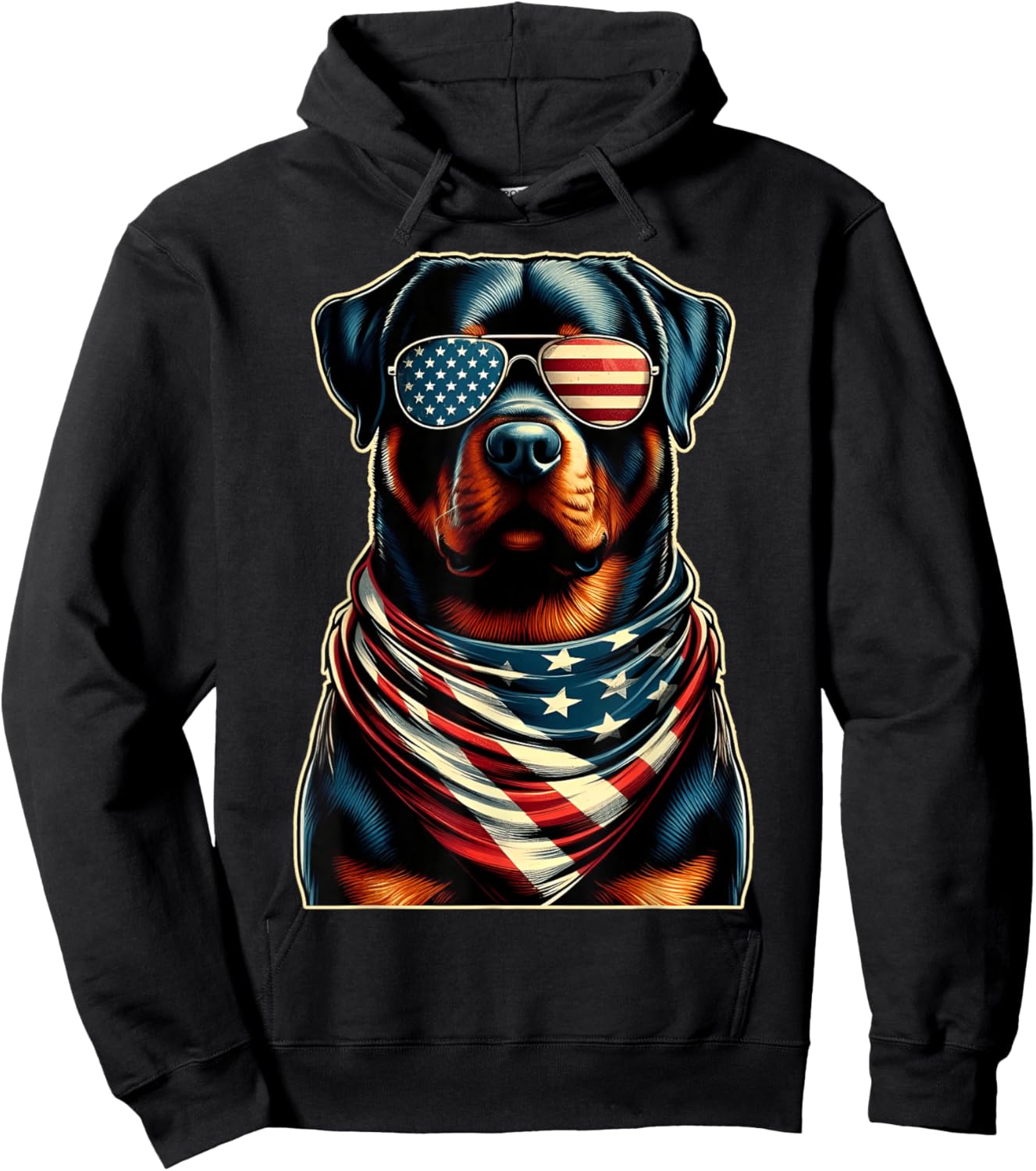 USA Flag Rottweiler Funny Fourth of July Women Men Kids Hoodie - Hoodie | Black