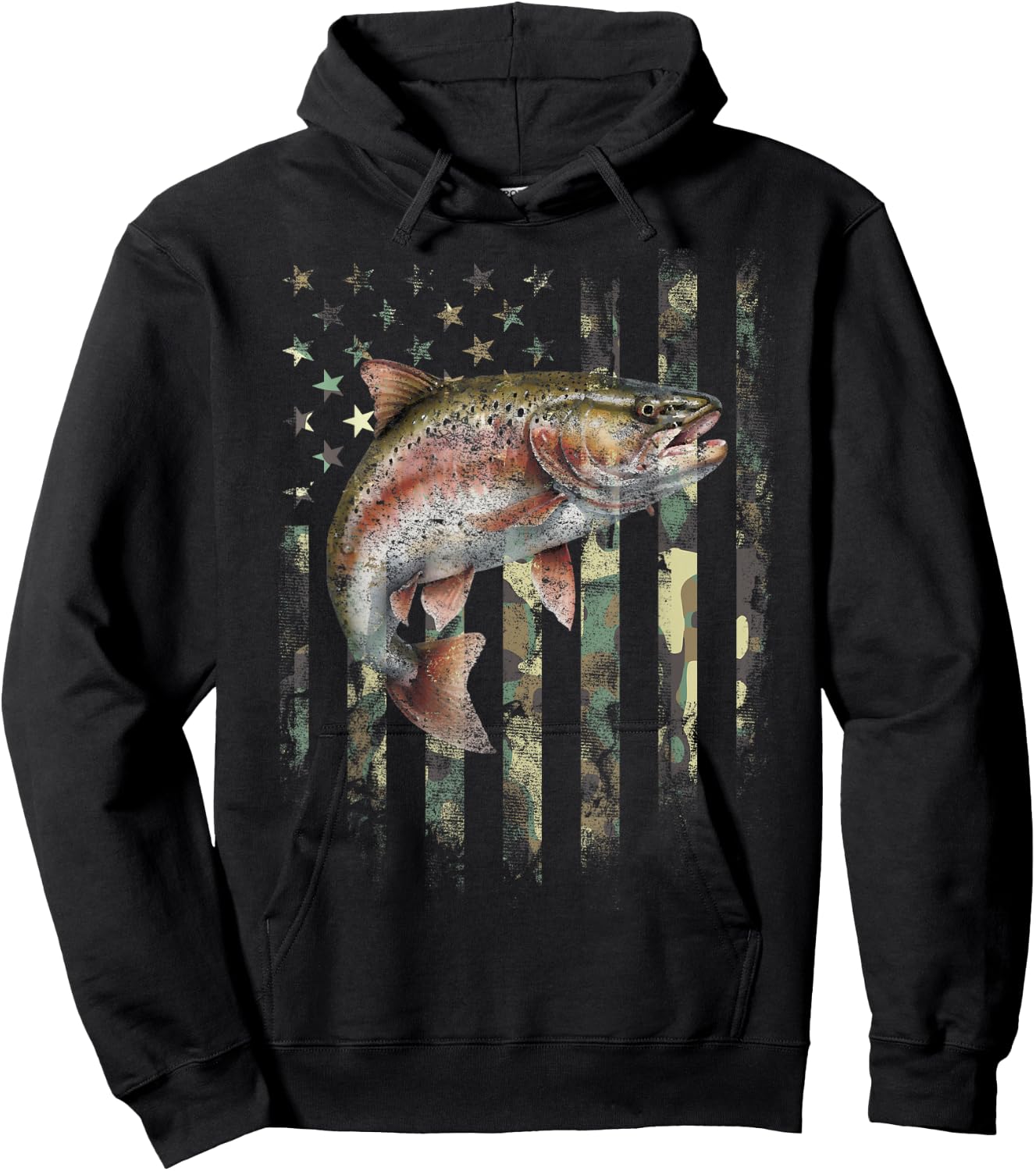 American USA Flag Rainbow Trout Fishing Camo Camouflage Hoodie - Hoodie | Black