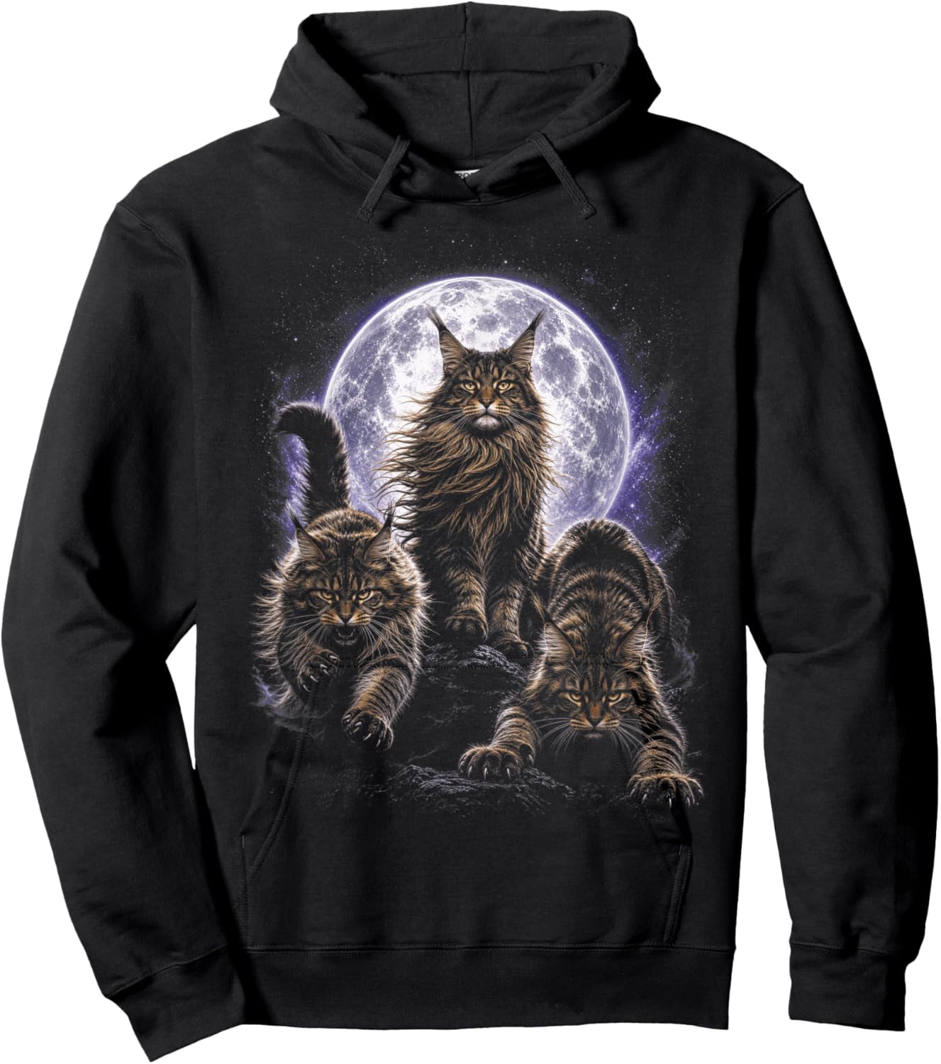 Wild Cats Maine Coon Full Moon Celestial Feline Lover Hoodie - Hoodie | Black