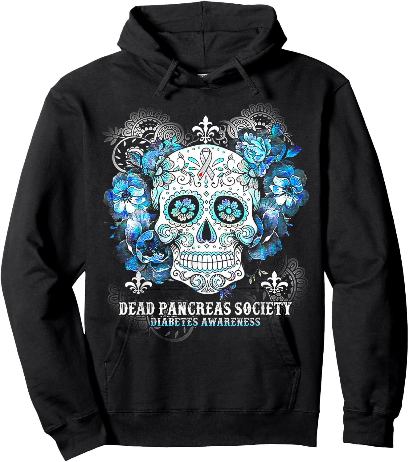 Dead Pancreas Society Diabetes Awareness Skull Flower Hoodie - Hoodie | Black