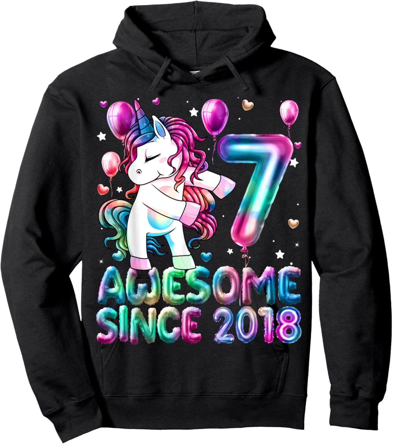 Flossing Unicorn 7 Year Old 7th Birthday Girl Unicorn Party Hoodie - Hoodie | Black
